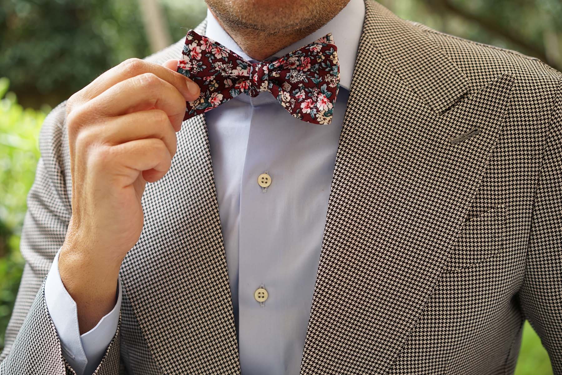 London Brown Floral Self Bow Tie - Image 7