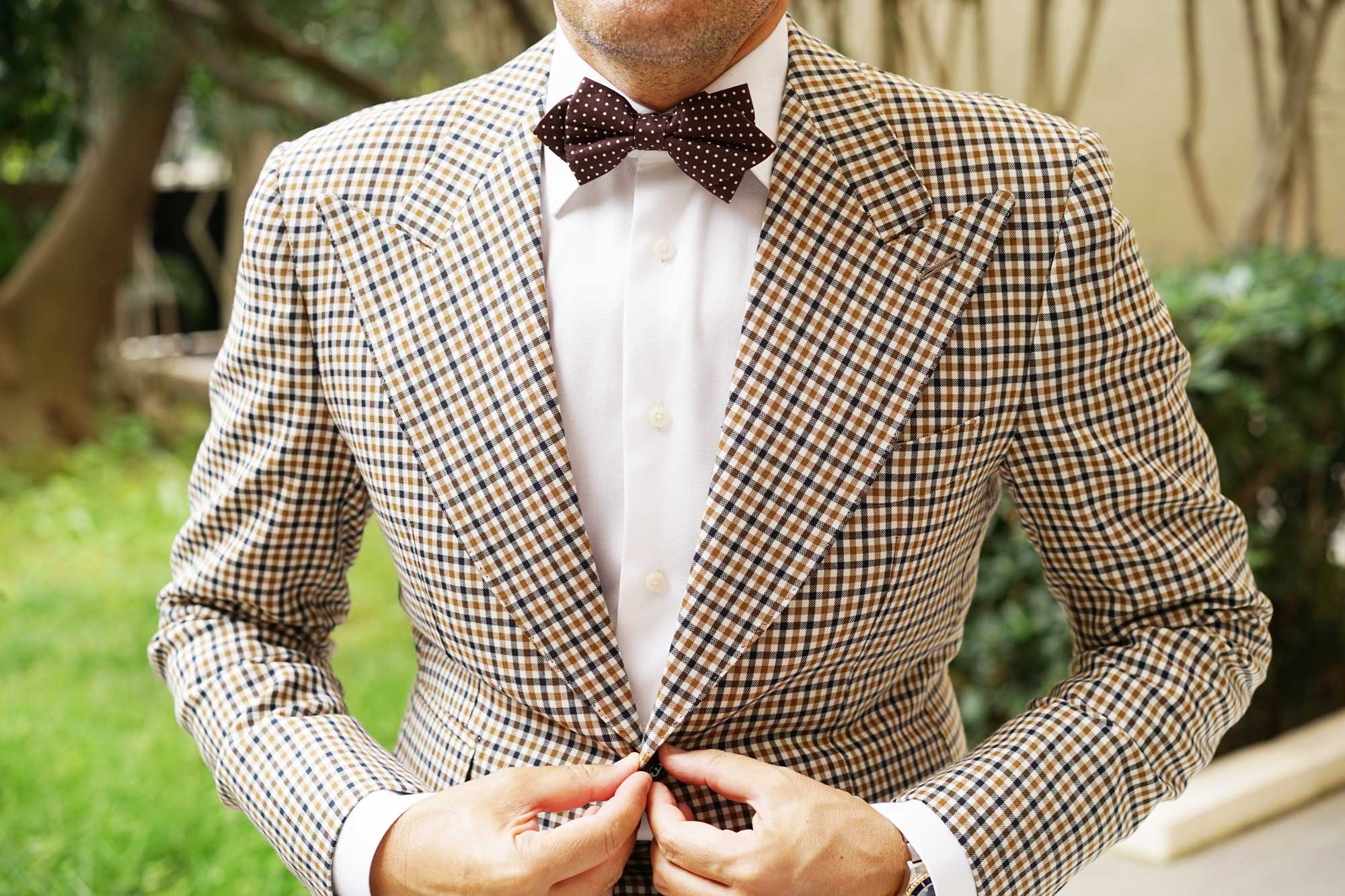 Lungo Brown Polkadot Cotton Diamond Bow Tie - Image 3