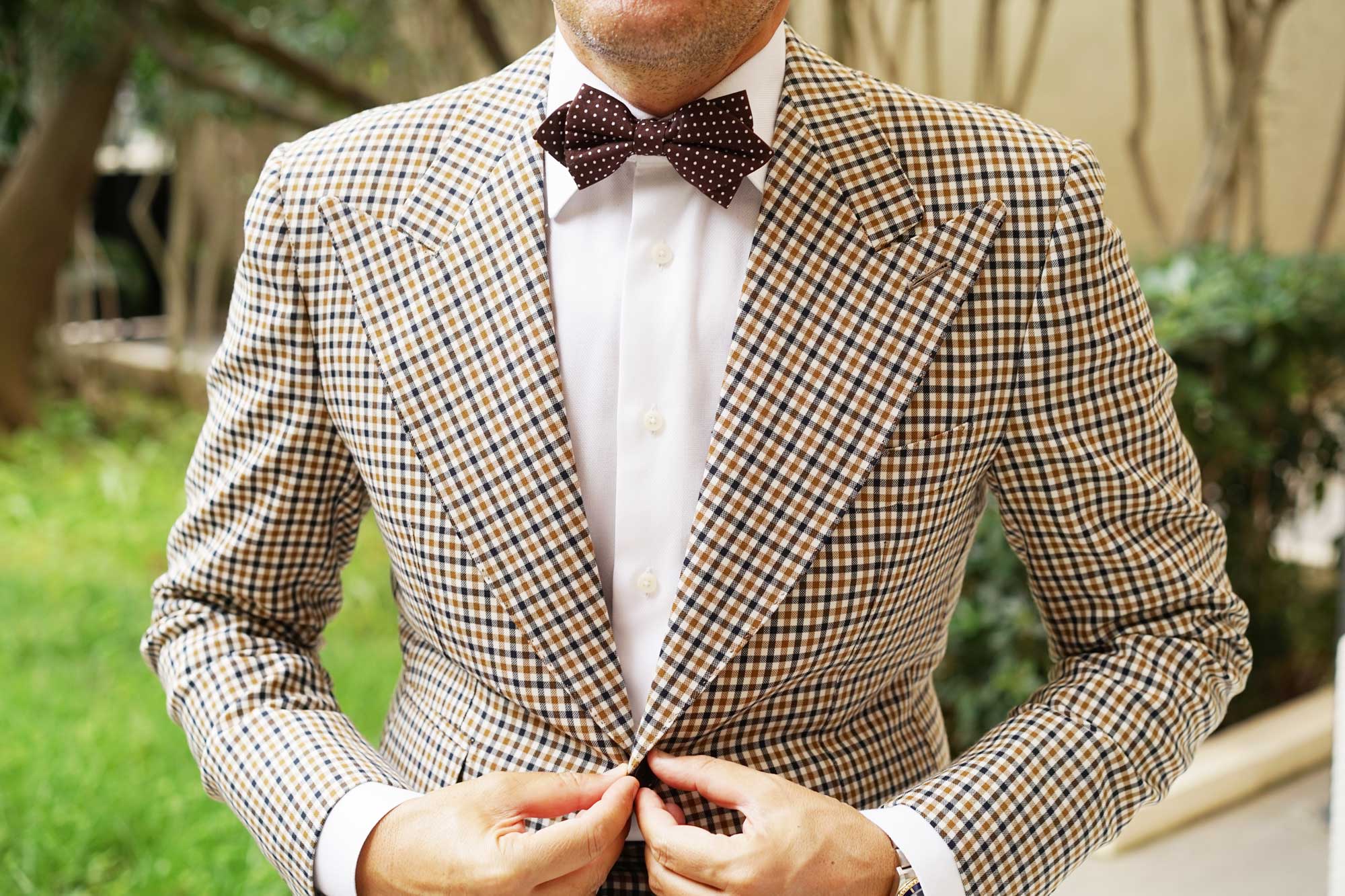Lungo Brown Polkadot Cotton Diamond Bow Tie - Image 6