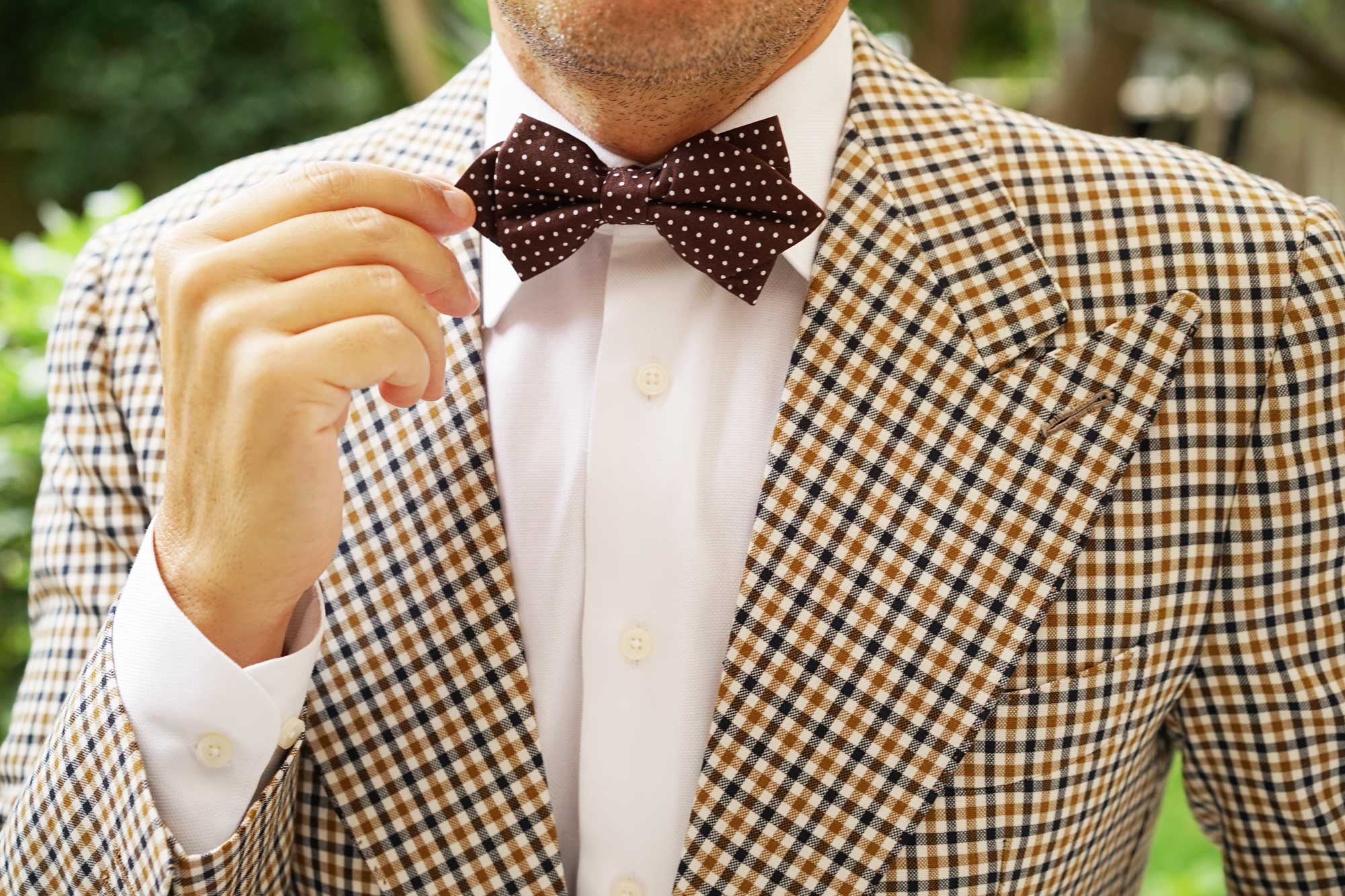 Lungo Brown Polkadot Cotton Diamond Bow Tie - Image 8