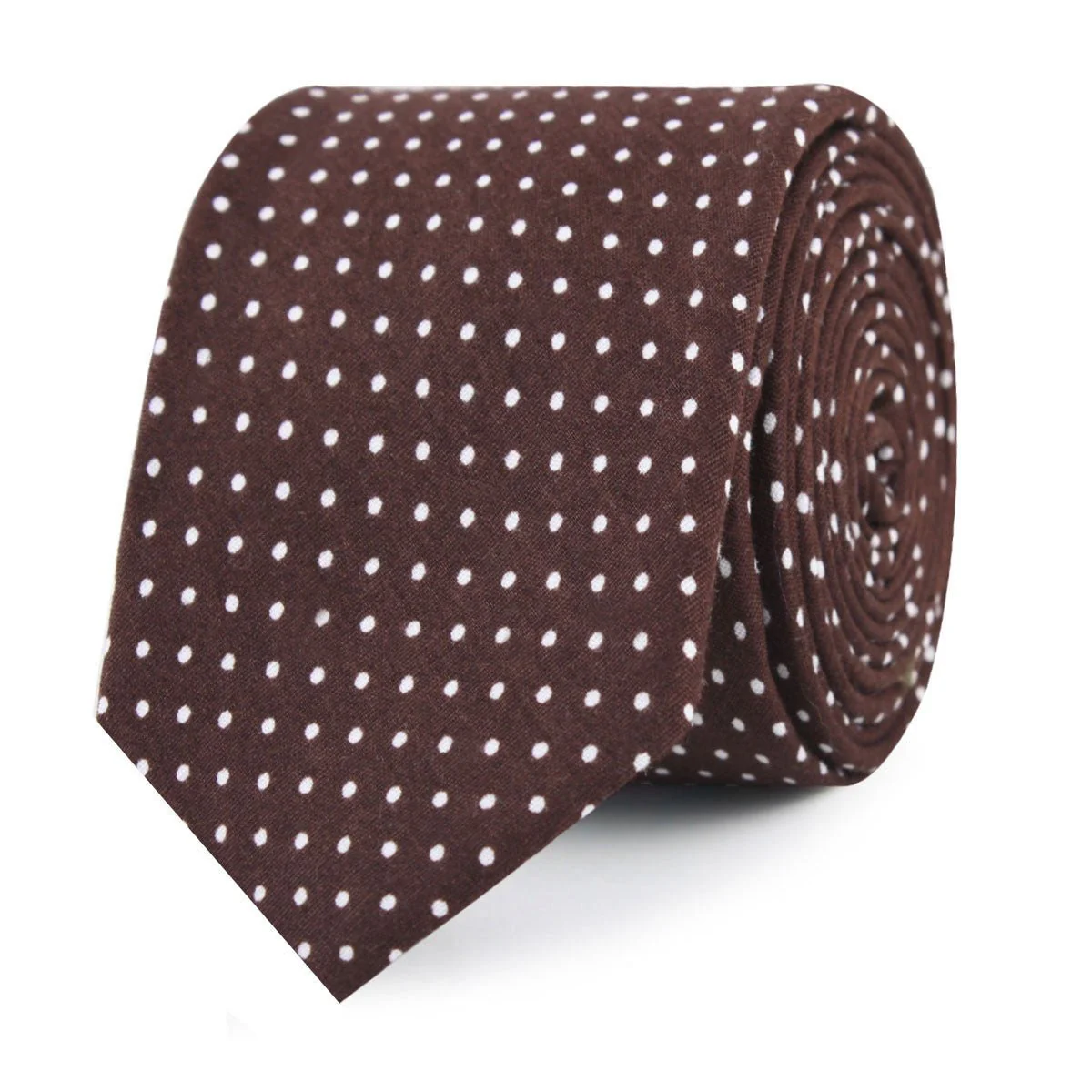 Lungo Brown Polkadot Cotton Skinny Tie - Image 2