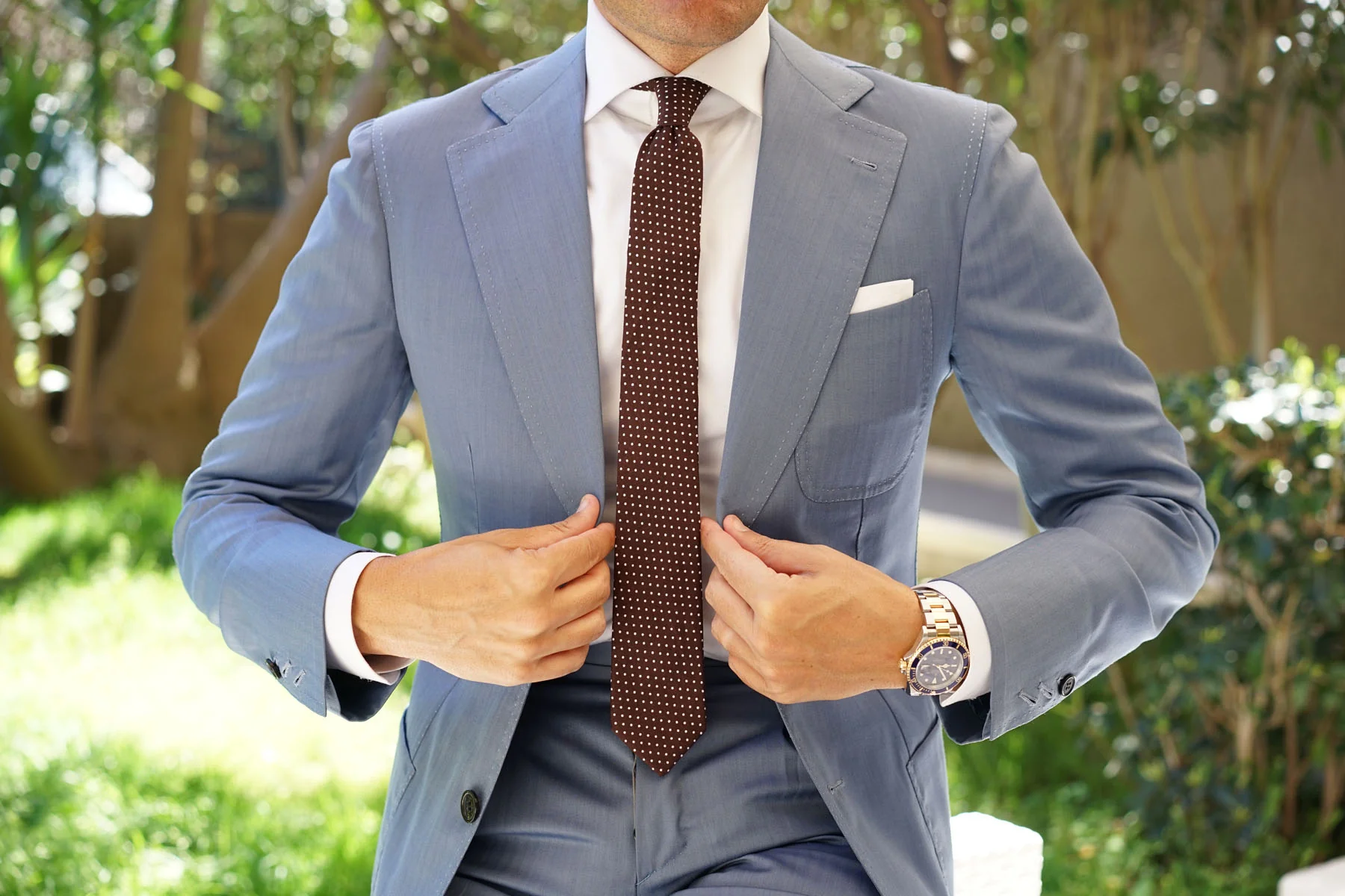 Lungo Brown Polkadot Cotton Skinny Tie - Image 4