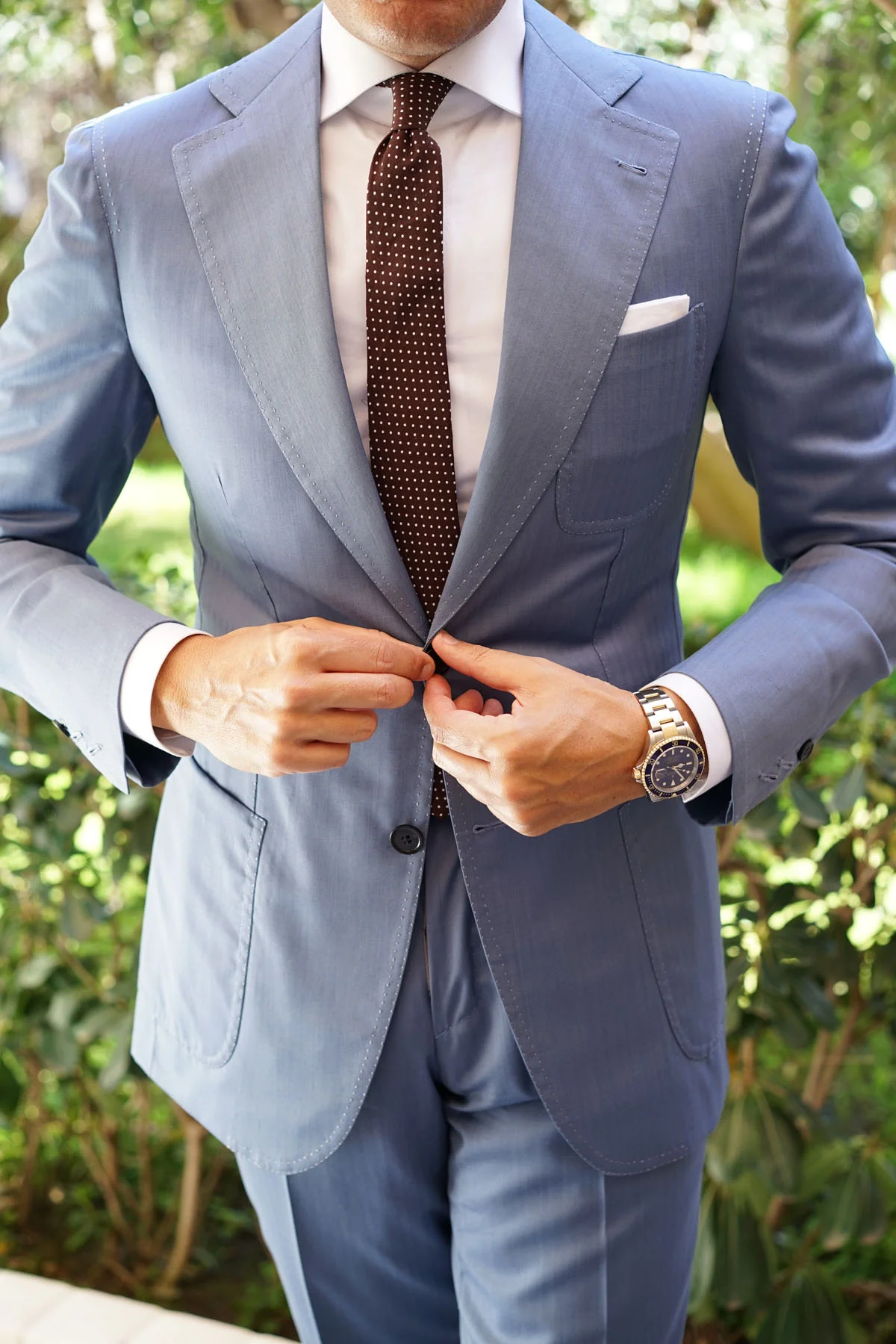 Lungo Brown Polkadot Cotton Skinny Tie - Image 7