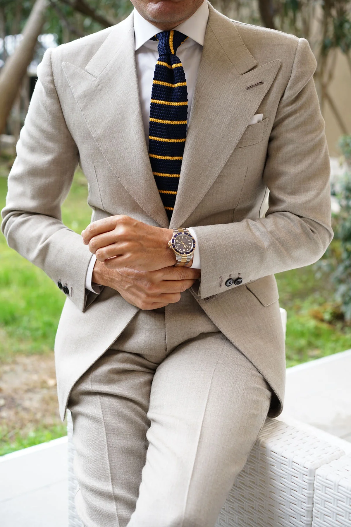 Luxor Navy and Yellow Knitted Tie - Image 6