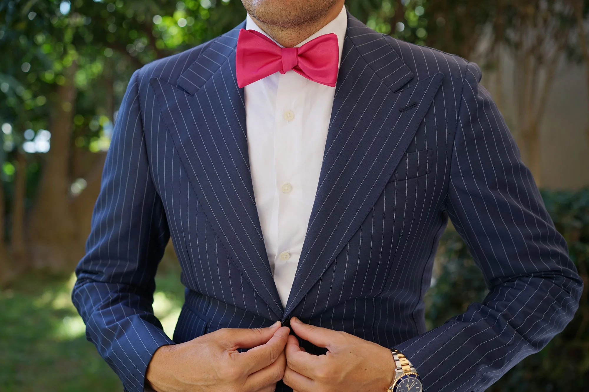 Magenta Pink Satin Self Bow Tie - Image 4