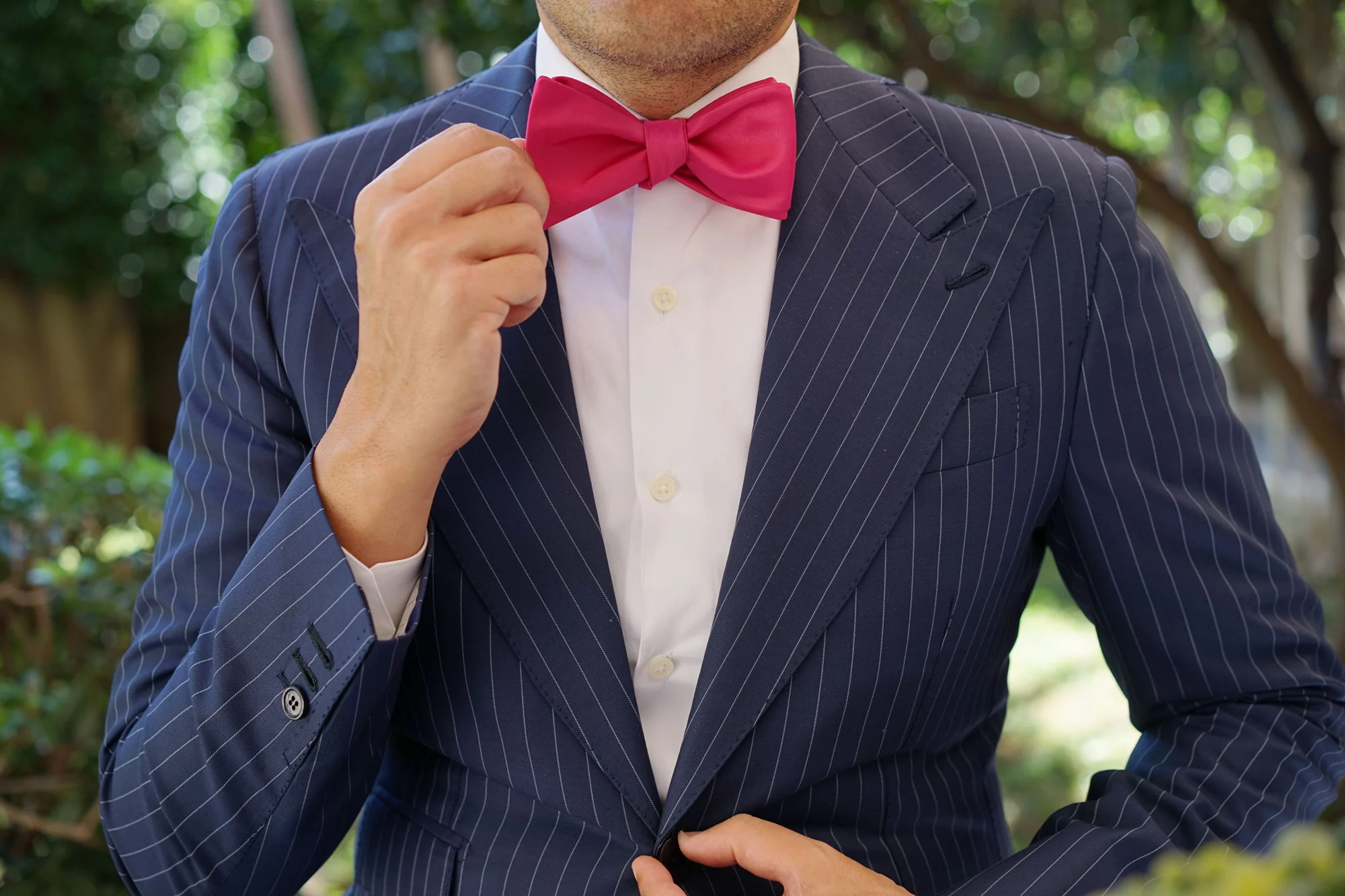 Magenta Pink Satin Self Bow Tie - Image 6