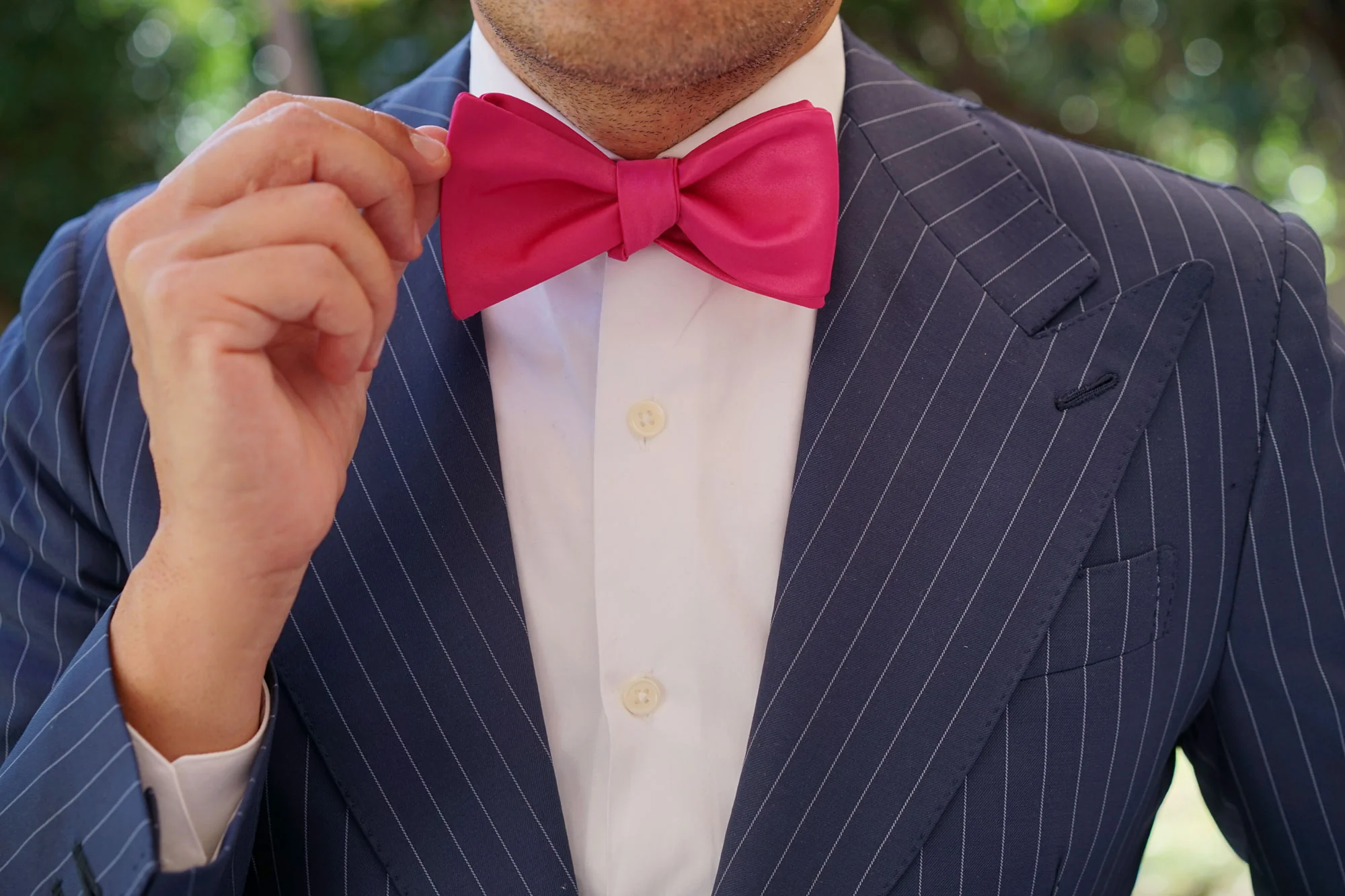 Magenta Pink Satin Self Bow Tie - Image 7