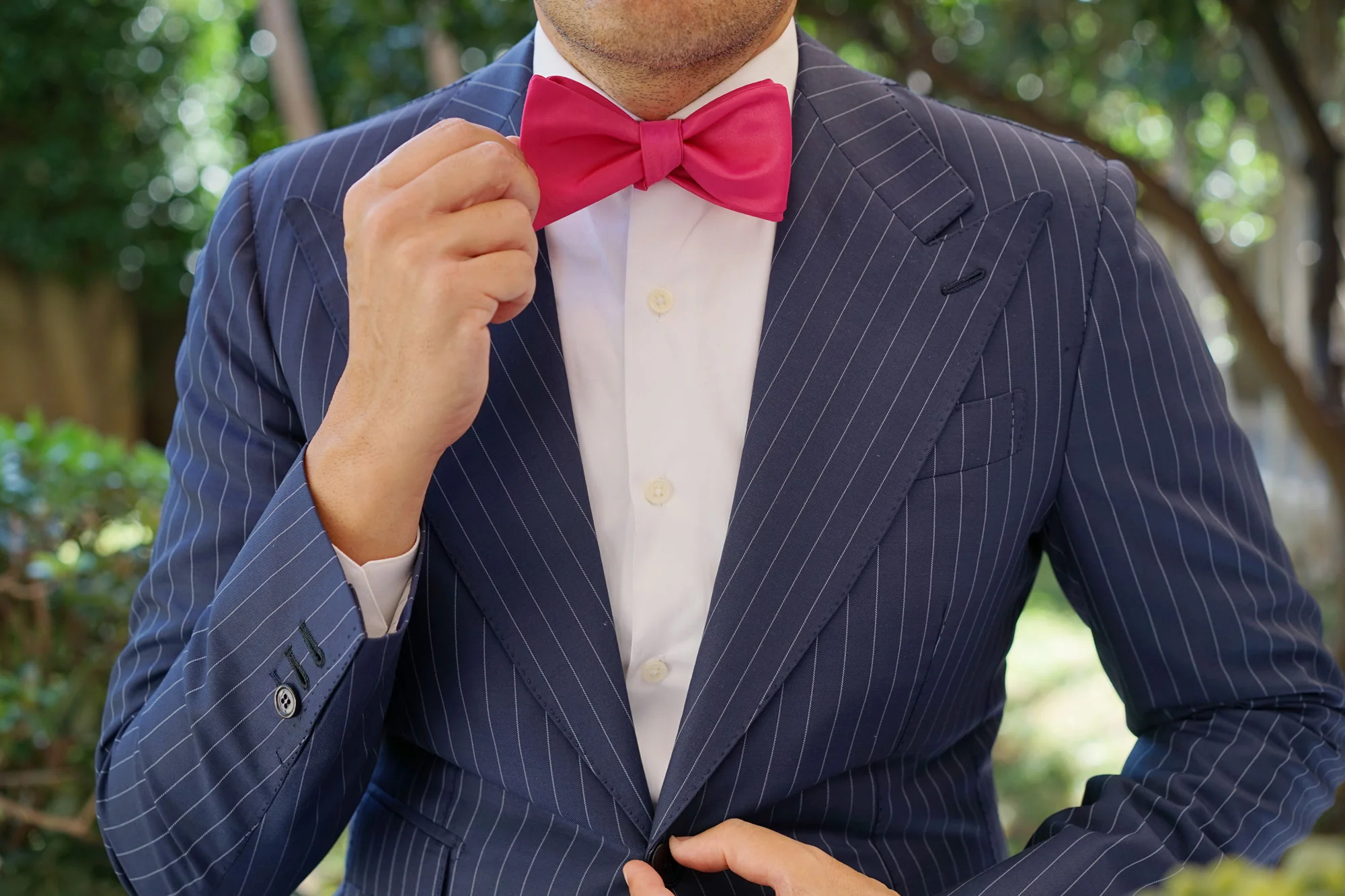 Magenta Pink Satin Self Bow Tie - Image 8