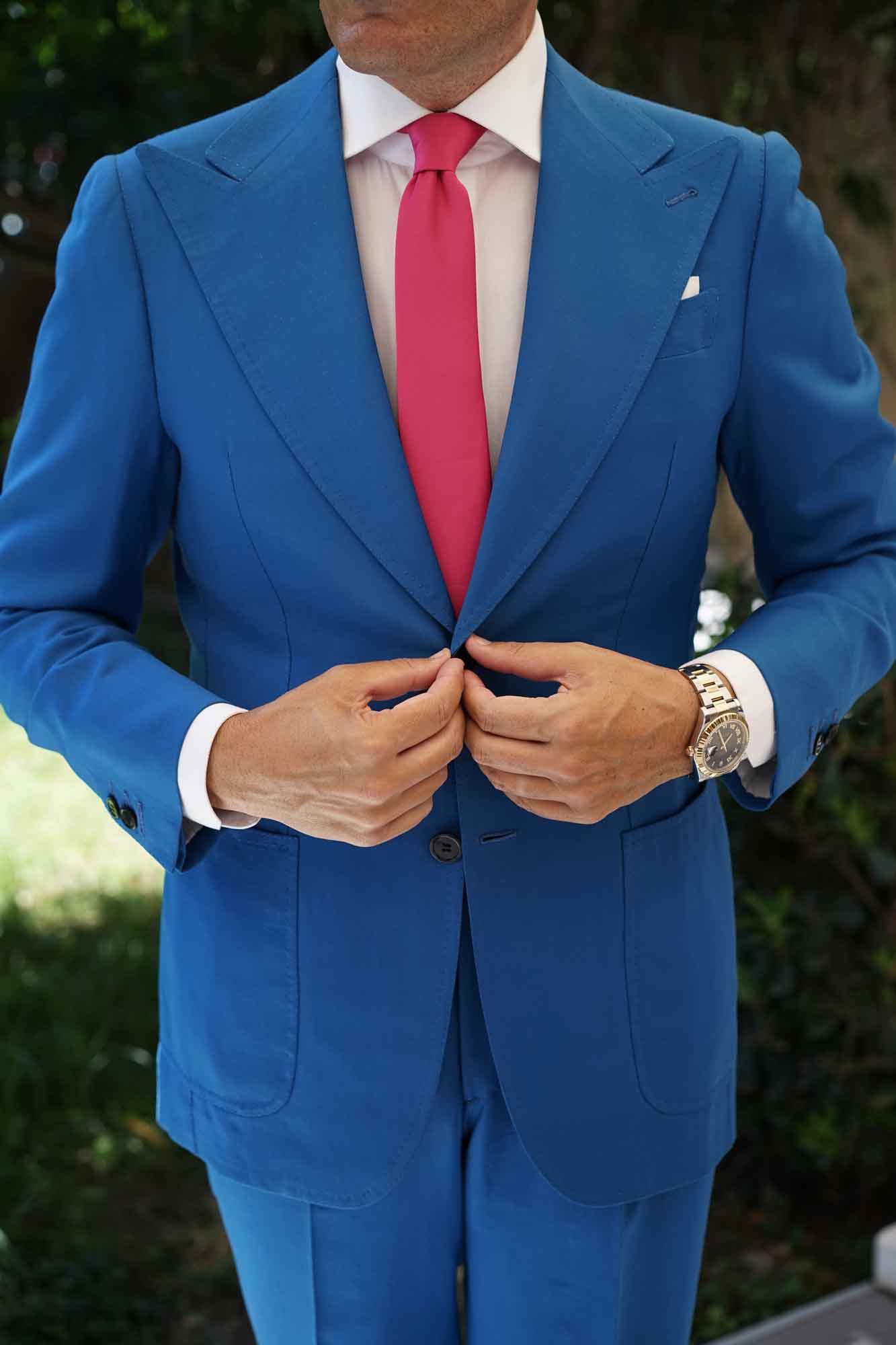 Magenta Pink Satin Skinny Tie - Image 10