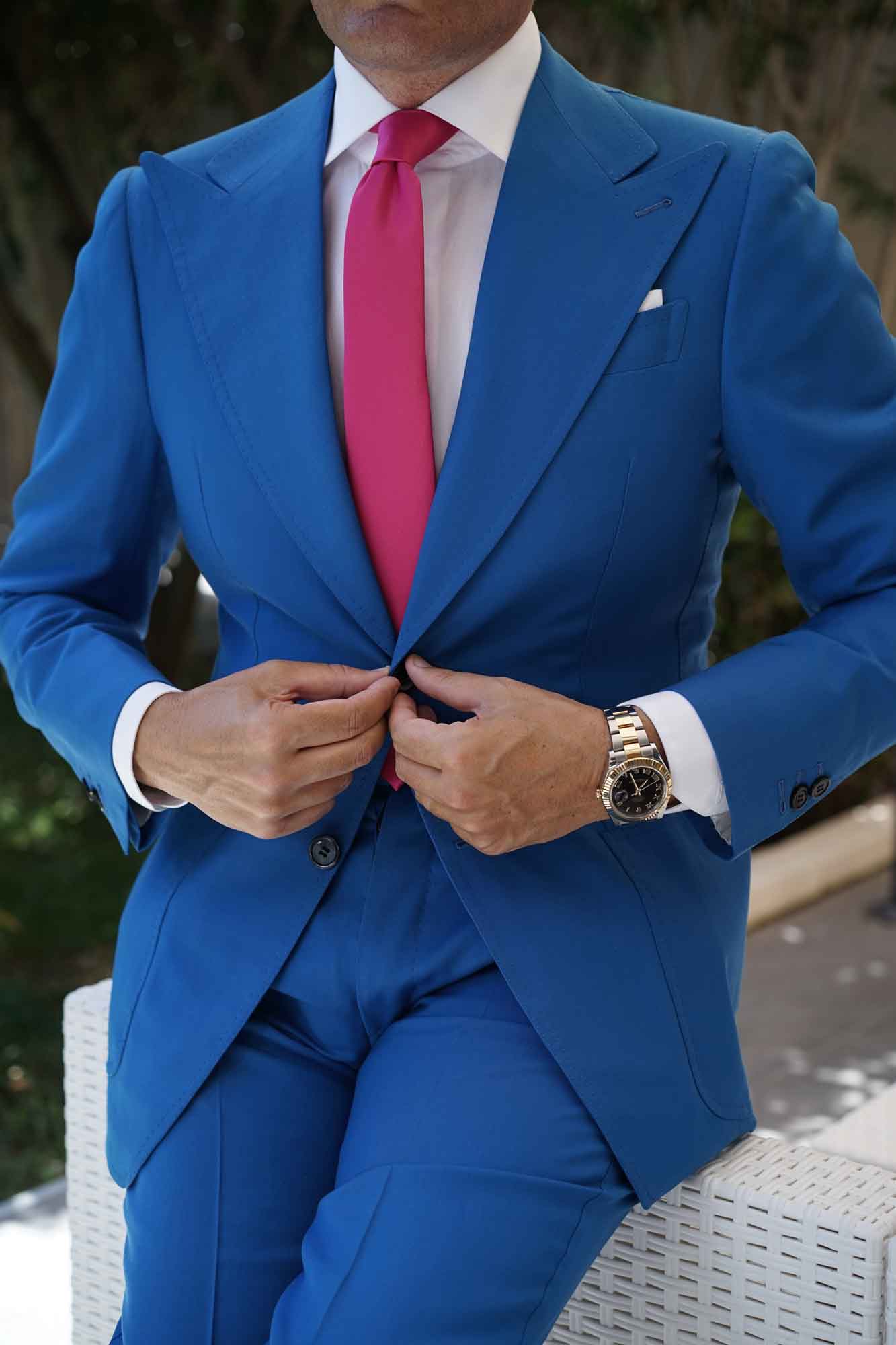 Magenta Pink Satin Skinny Tie - Image 5