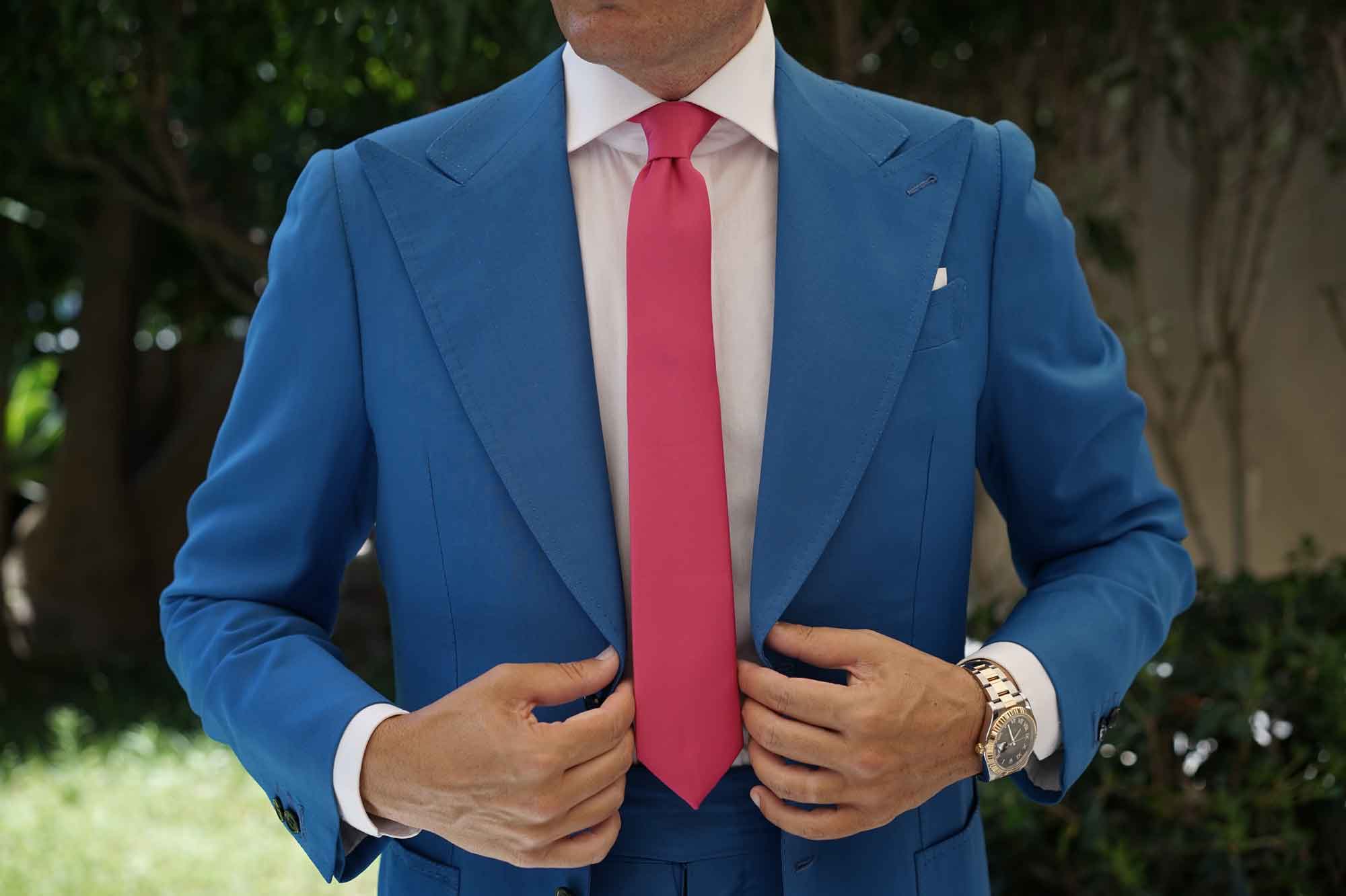 Magenta Pink Satin Skinny Tie - Image 7