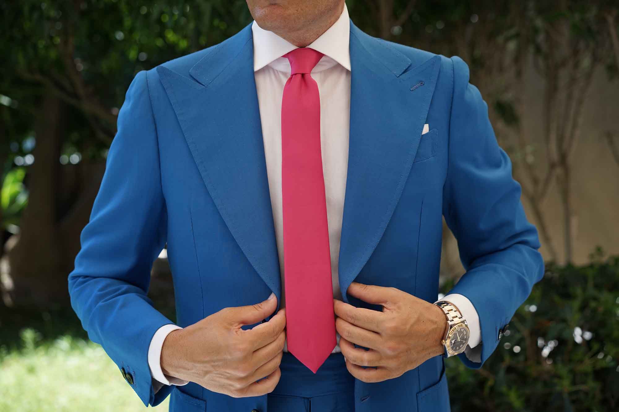 Magenta Pink Satin Skinny Tie - Image 9