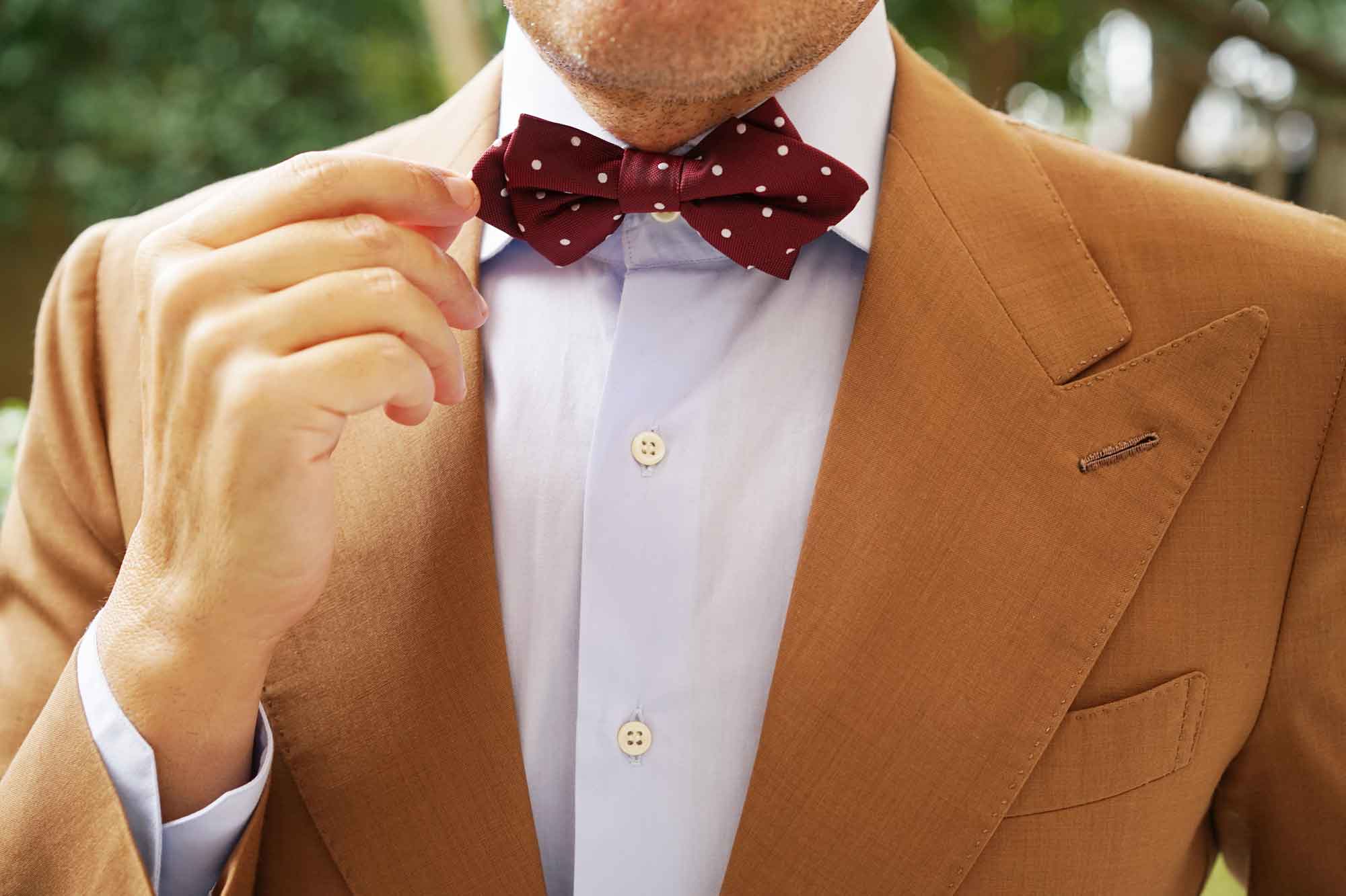 Mahogany Maroon with White Polka Dots Diamond Bow Tie - Image 10