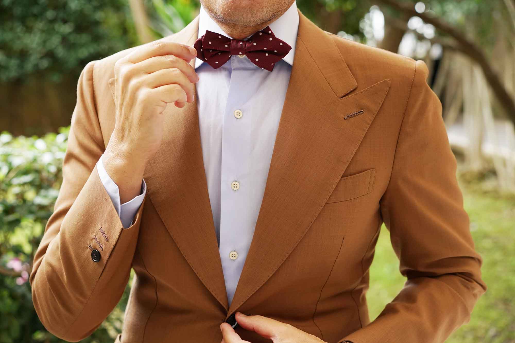 Mahogany Maroon with White Polka Dots Diamond Bow Tie - Image 8