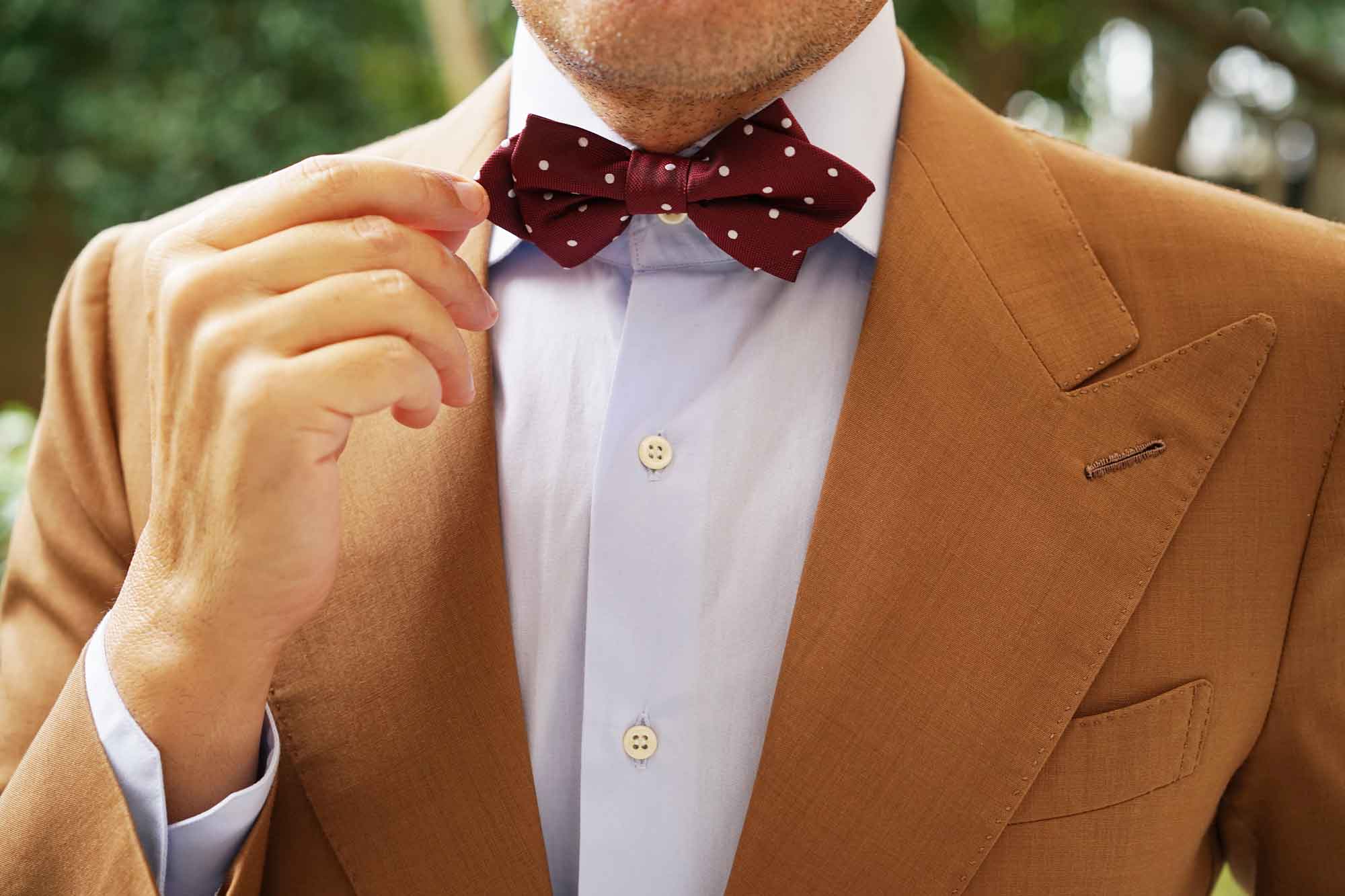 Mahogany Maroon with White Polka Dots Diamond Bow Tie - Image 9
