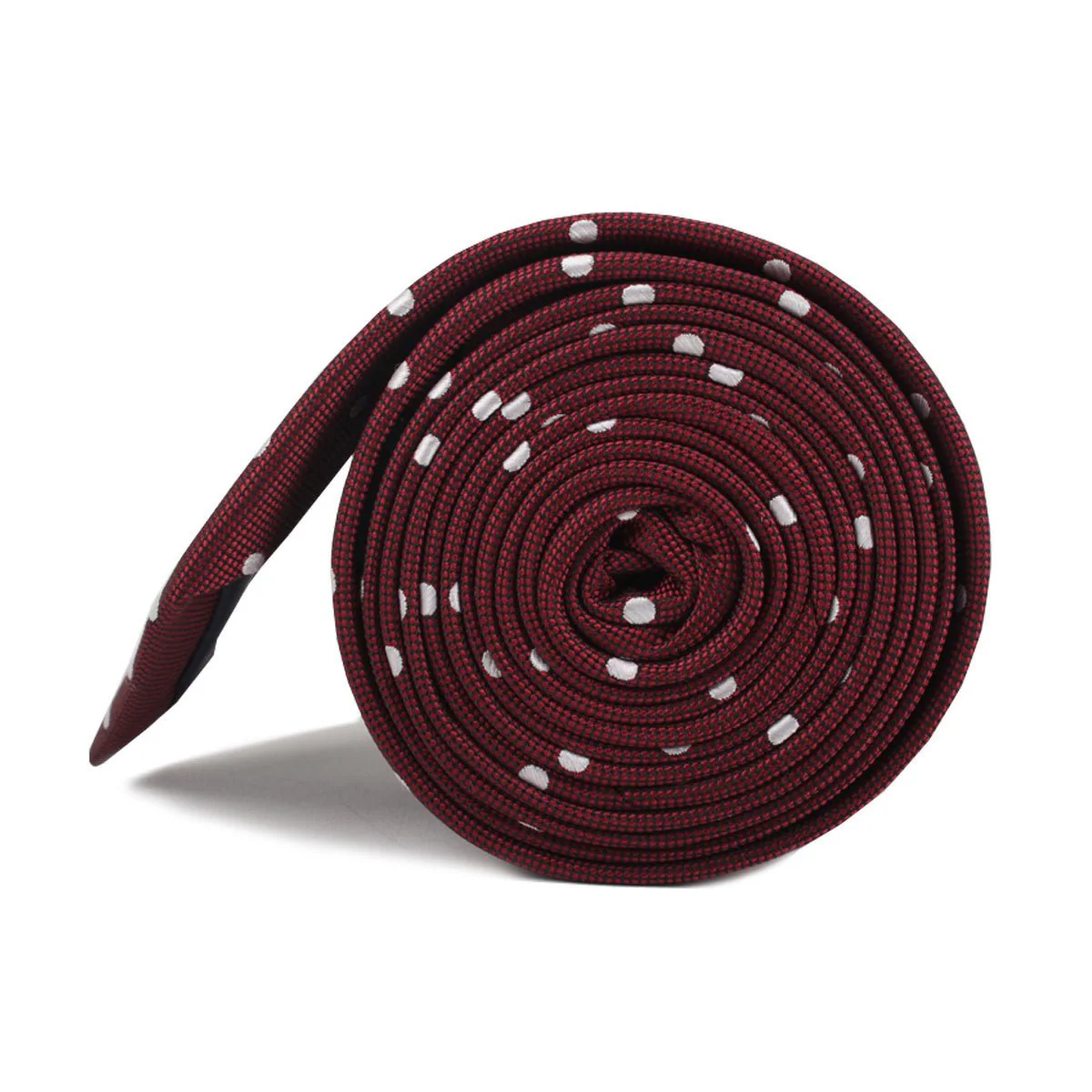 Mahogany Maroon with White Polka Dots Skinny Tie - Image 3