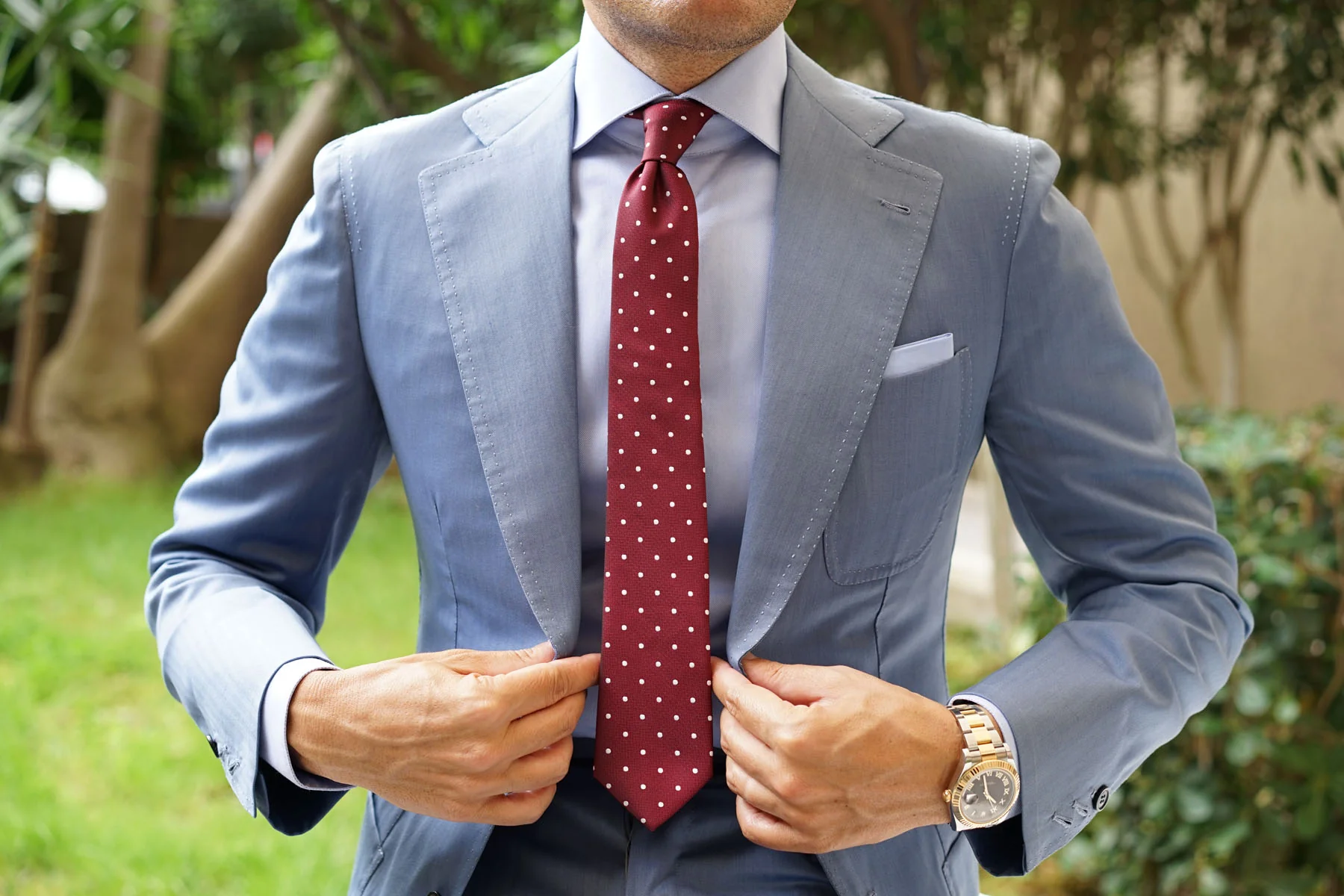 Mahogany Maroon with White Polka Dots Skinny Tie - Image 5