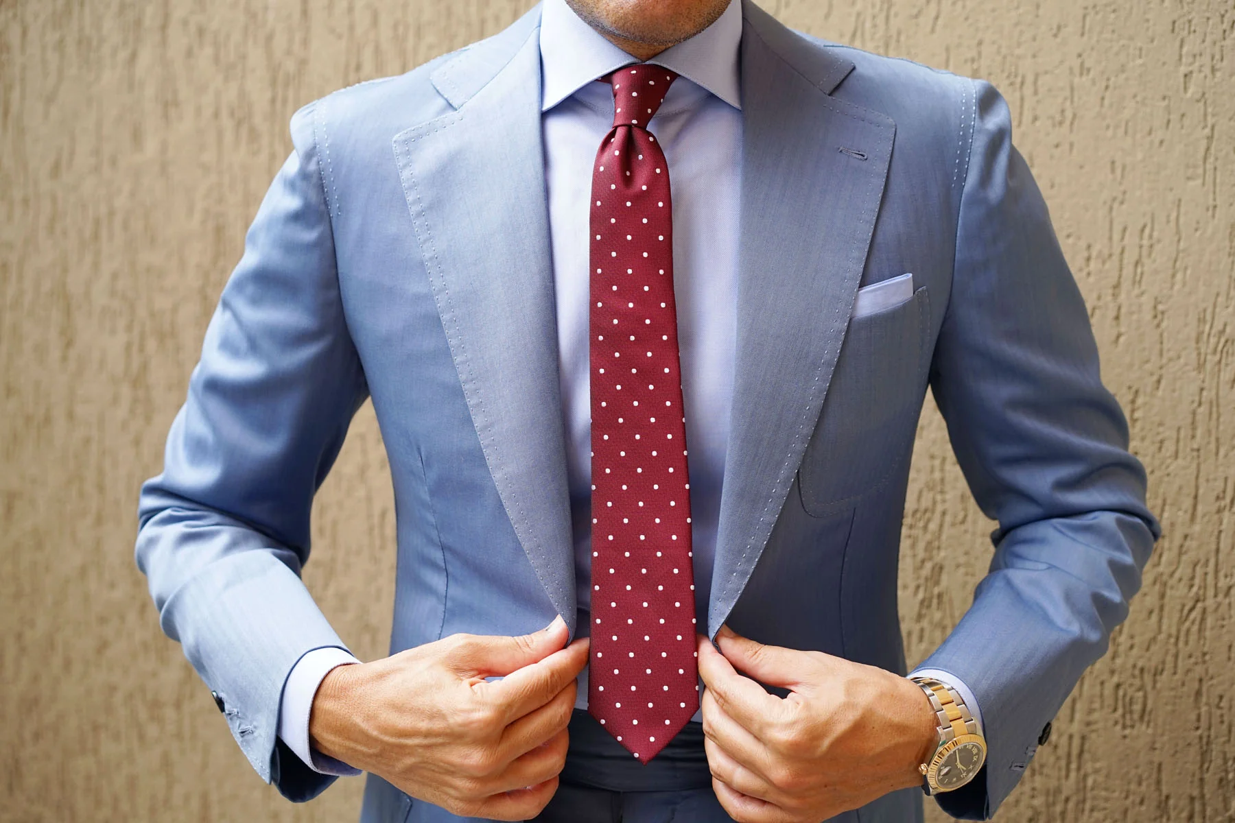 Mahogany Maroon with White Polka Dots Skinny Tie - Image 7