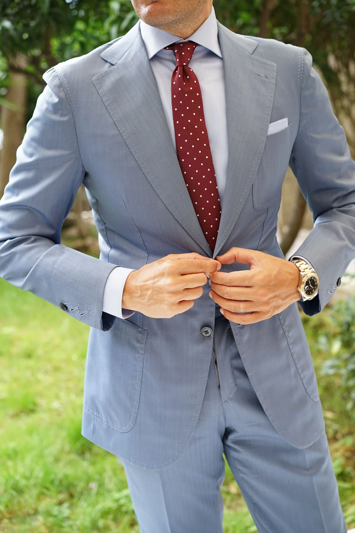 Mahogany Maroon with White Polka Dots Skinny Tie - Image 8