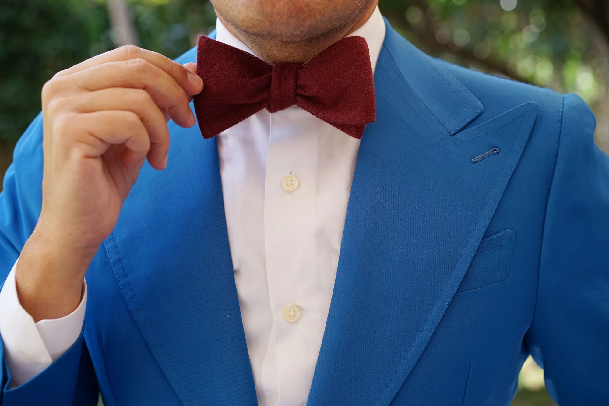 Mahogany Wine Linen Twill Self Bow Tie - Image 7