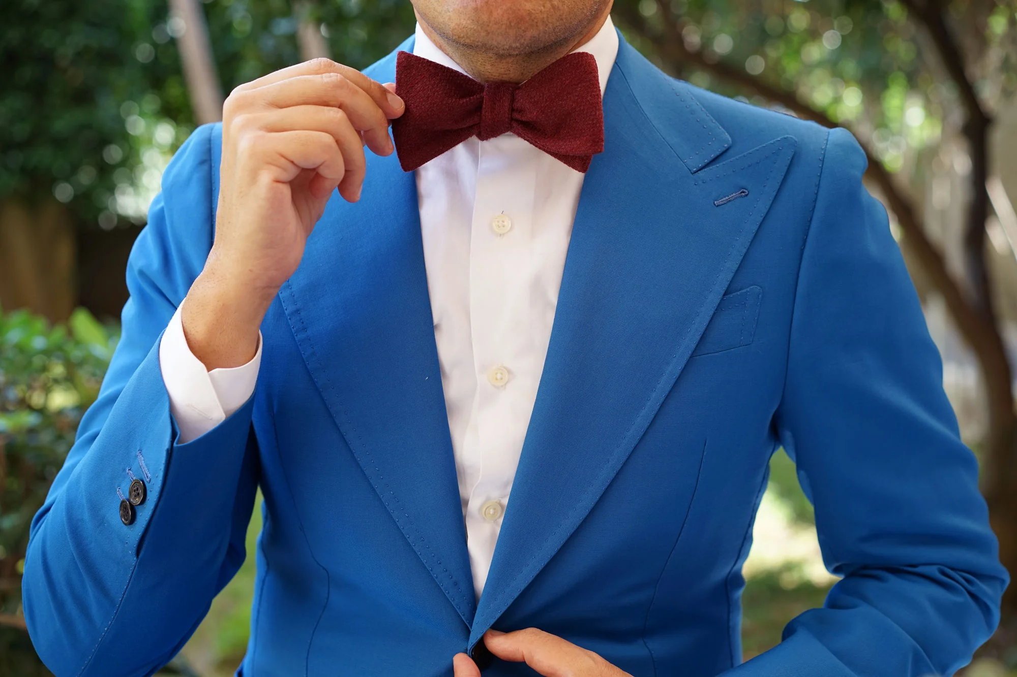Mahogany Wine Linen Twill Self Bow Tie - Image 9