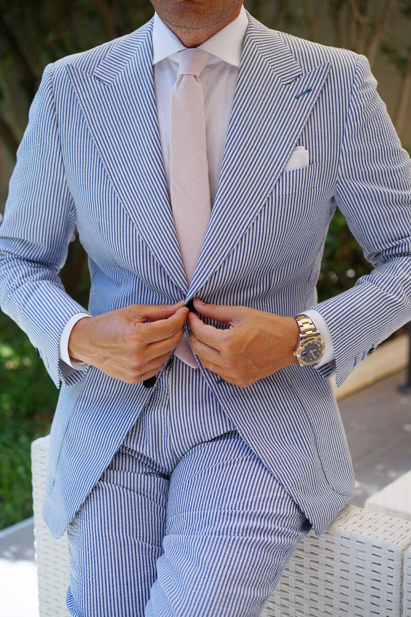 Maldivian Blush Pink Linen Skinny Tie - Image 10