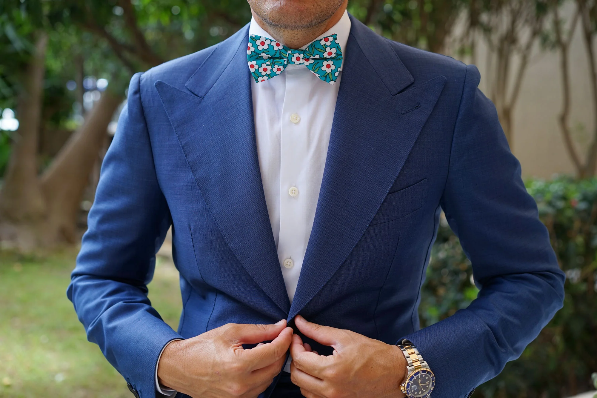 Maldivian Turquoise Floral Bow Tie - Image 3