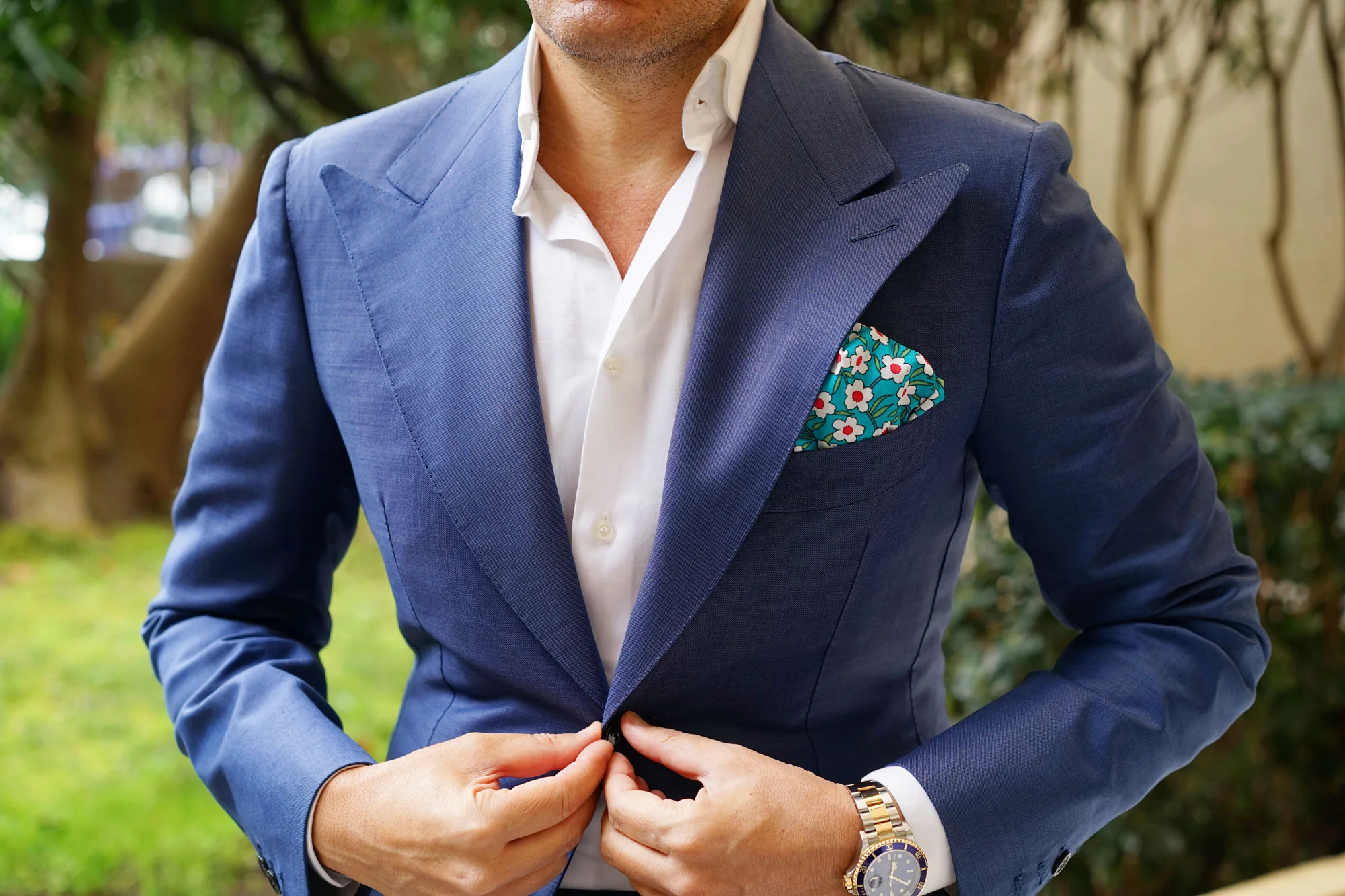 Maldivian Turquoise Floral Pocket Square - Image 3