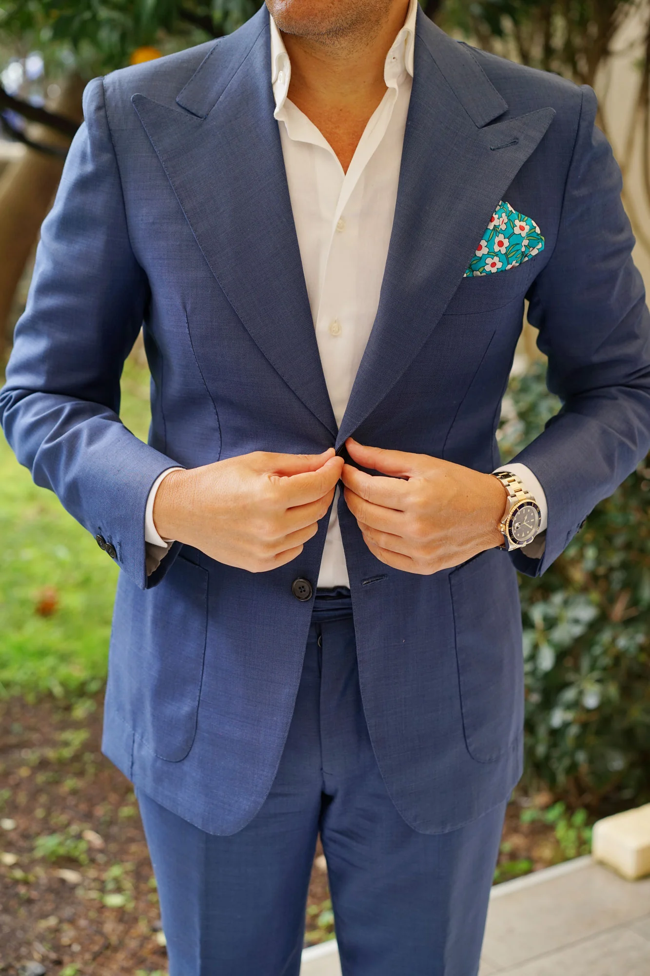 Maldivian Turquoise Floral Pocket Square - Image 4