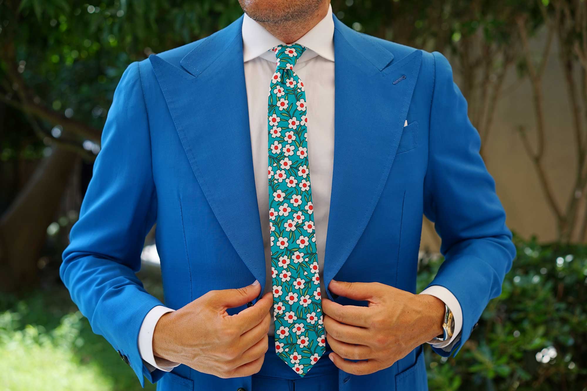 Maldivian Turquoise Floral Skinny Tie - Image 4
