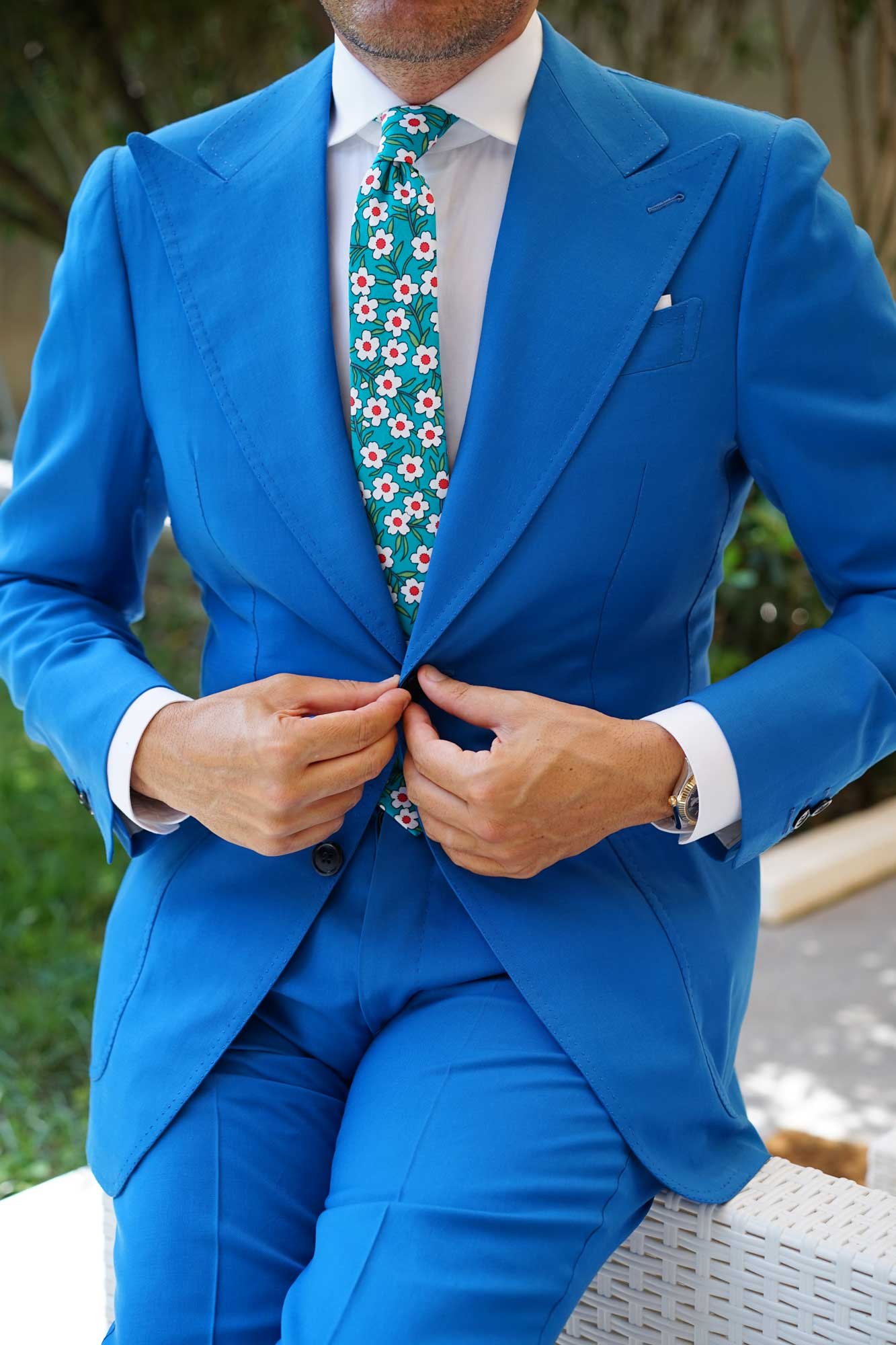 Maldivian Turquoise Floral Skinny Tie - Image 5