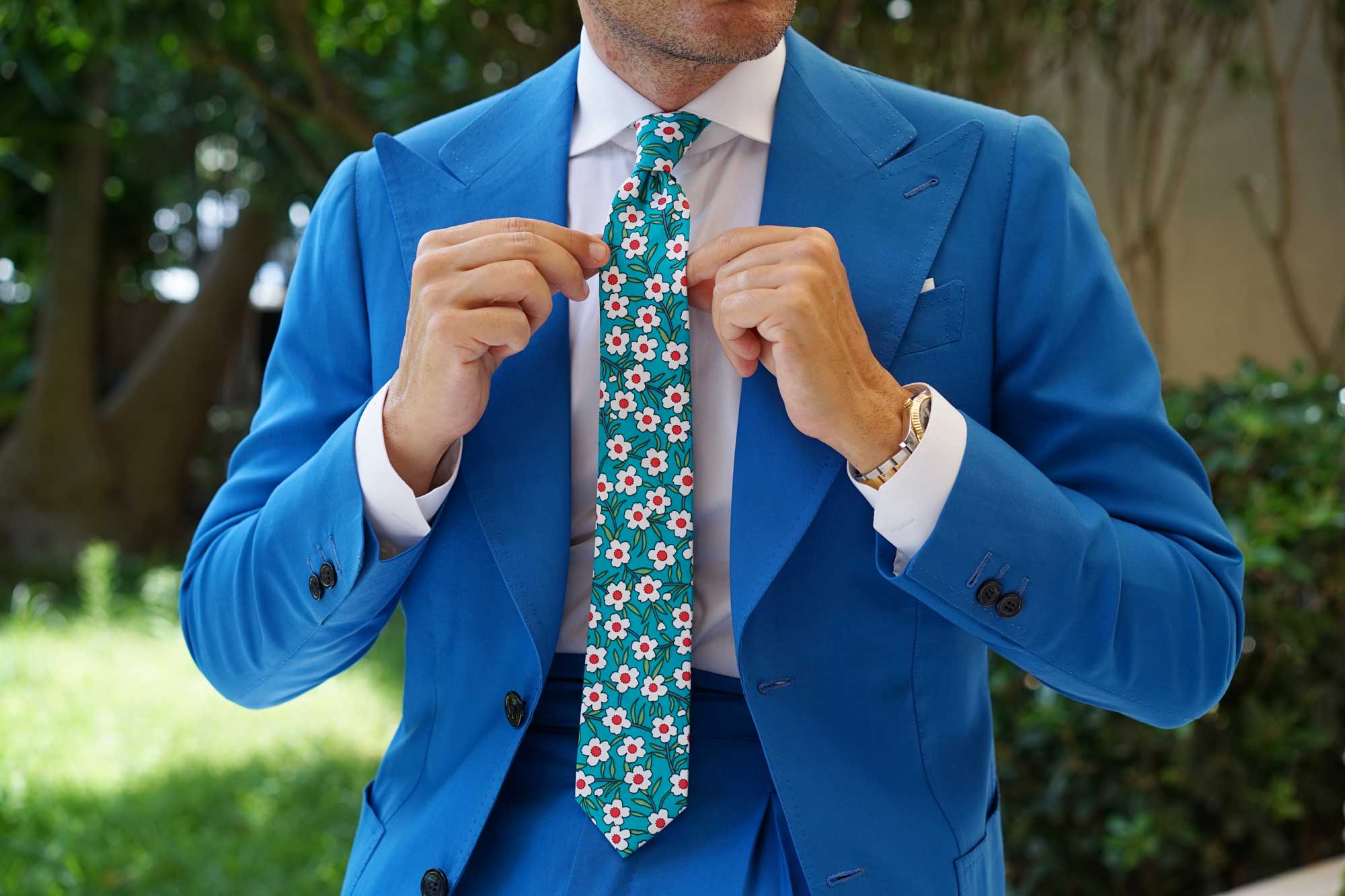Maldivian Turquoise Floral Skinny Tie - Image 6