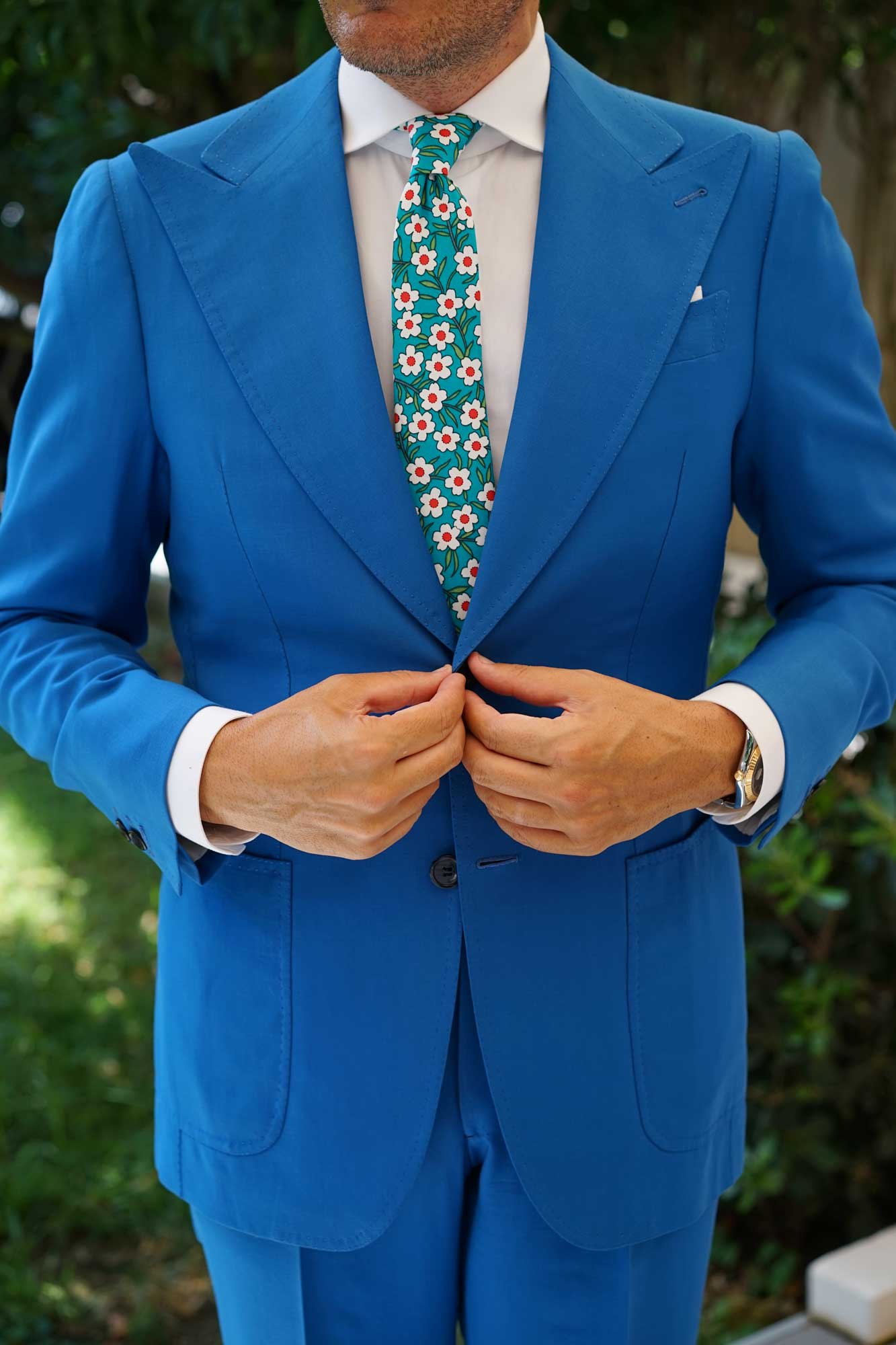 Maldivian Turquoise Floral Skinny Tie - Image 7
