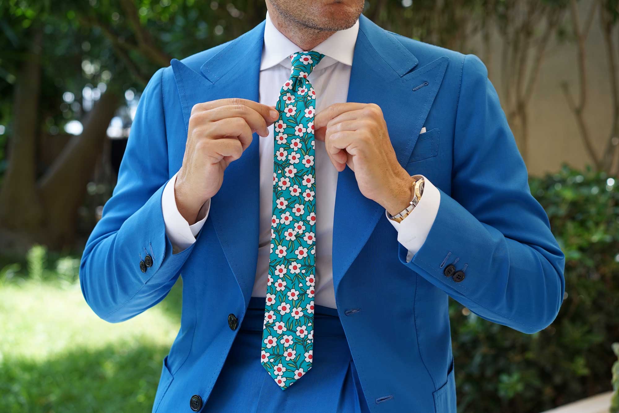 Maldivian Turquoise Floral Skinny Tie - Image 8