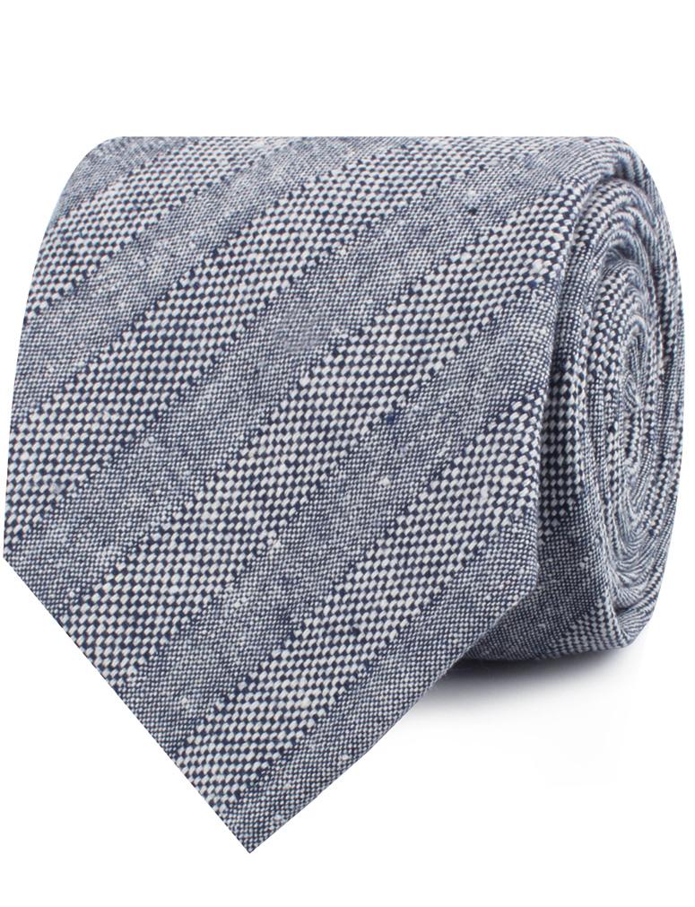 Manarola Navy Tweed Striped Linen Necktie - Image 2