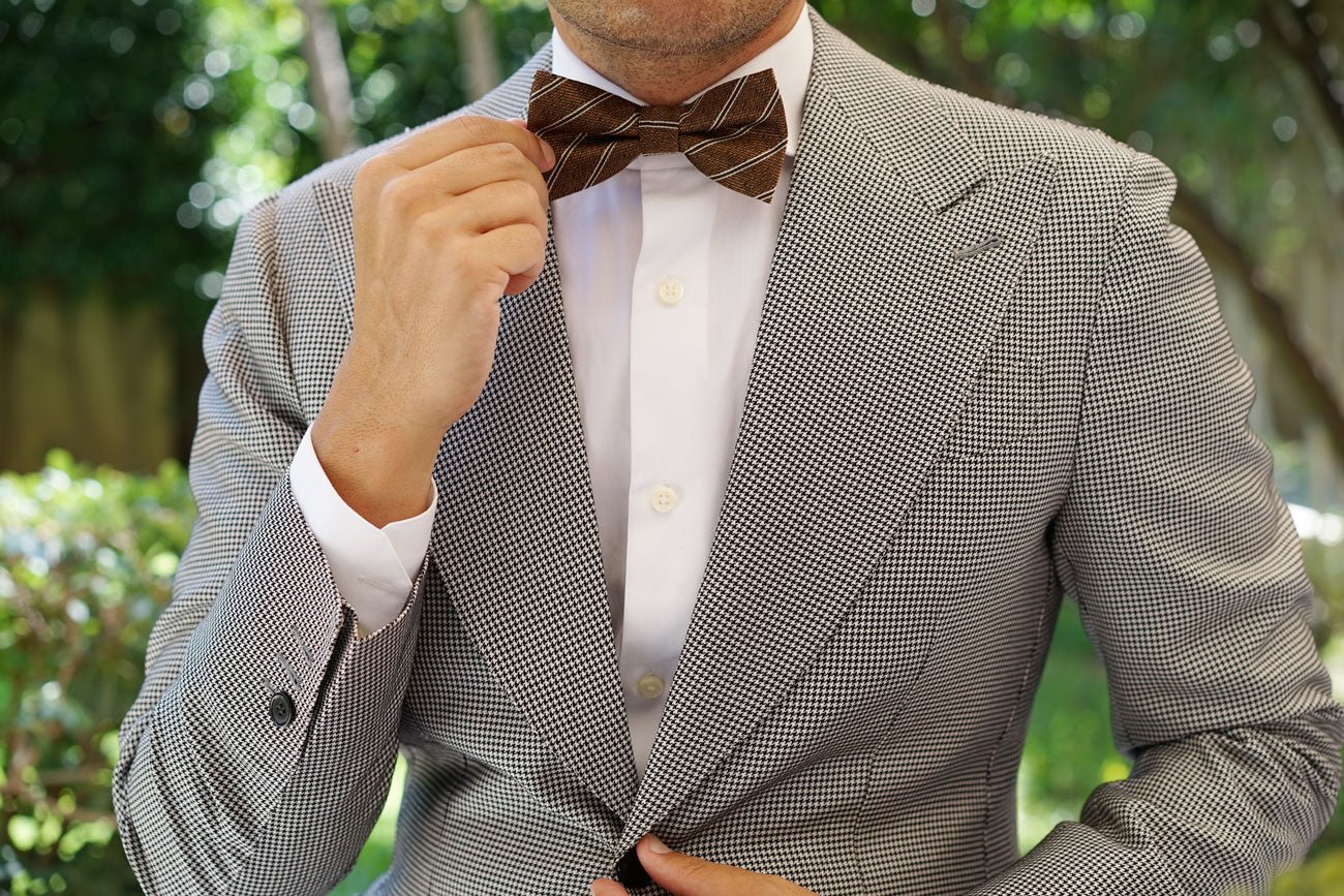 Manhattan Brown Bronze Striped Bow Tie - Image 3