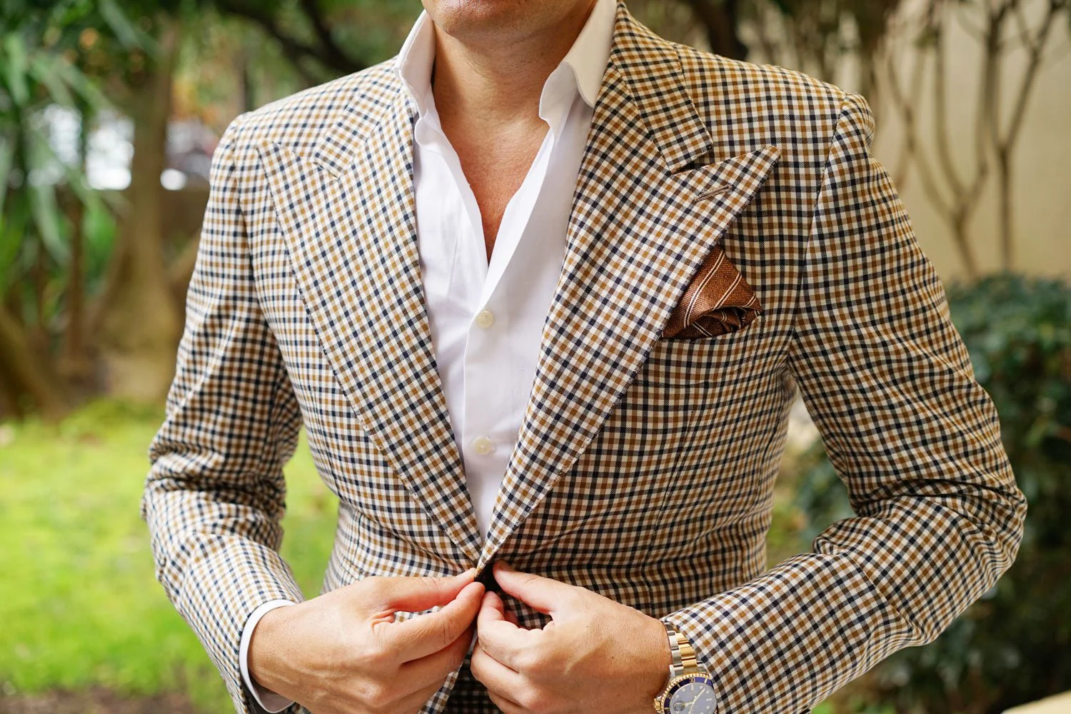 Manhattan Brown Bronze Striped Pocket Square - Image 3