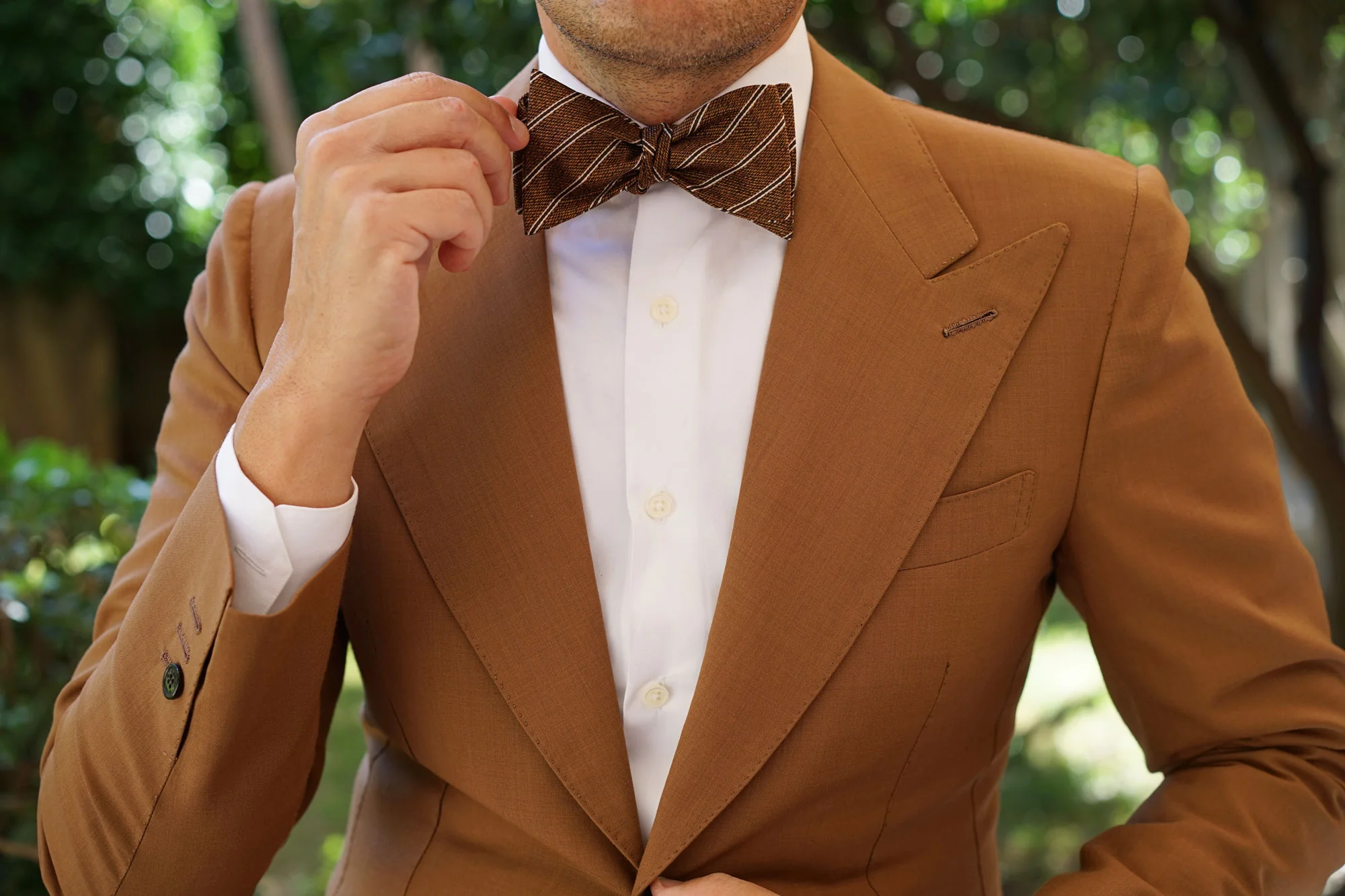 Manhattan Brown Bronze Striped Self Bow Tie - Image 6