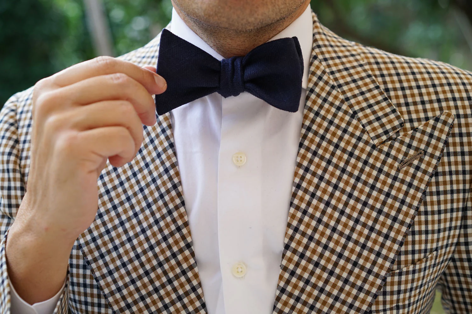 Marine Dark Navy Blue Twill Linen Self Bow Tie - Image 10