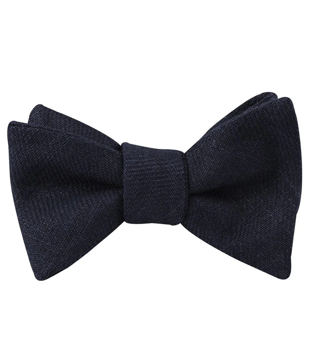 Marine Dark Navy Blue Twill Linen Self Bow Tie - Image 2