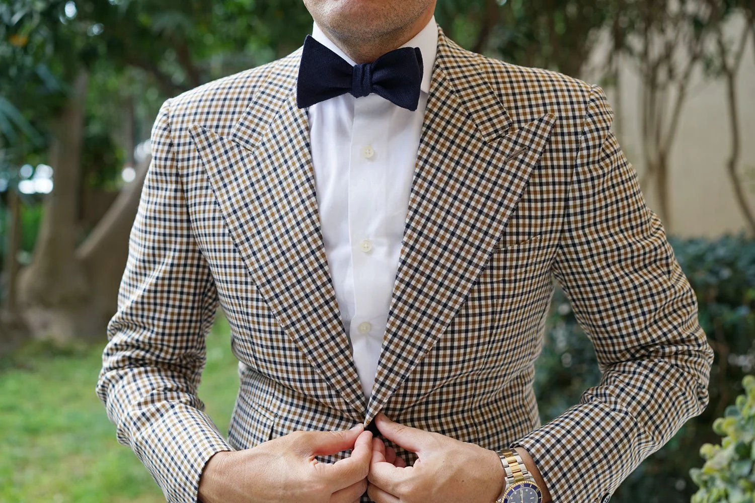 Marine Dark Navy Blue Twill Linen Self Bow Tie - Image 4