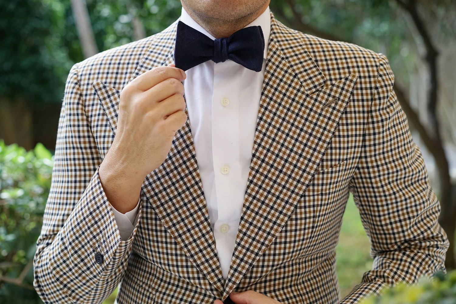 Marine Dark Navy Blue Twill Linen Self Bow Tie - Image 6