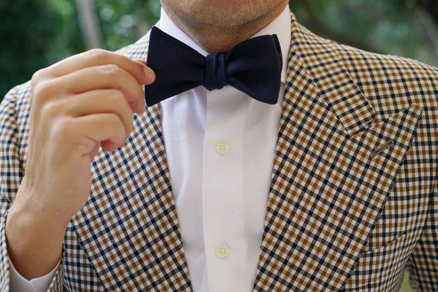Marine Dark Navy Blue Twill Linen Self Bow Tie - Image 7