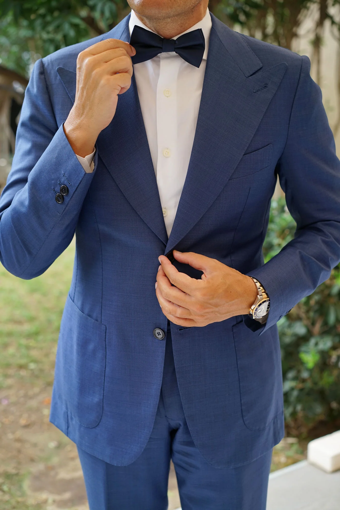 Marine Midnight Blue Satin Bow Tie - Image 4