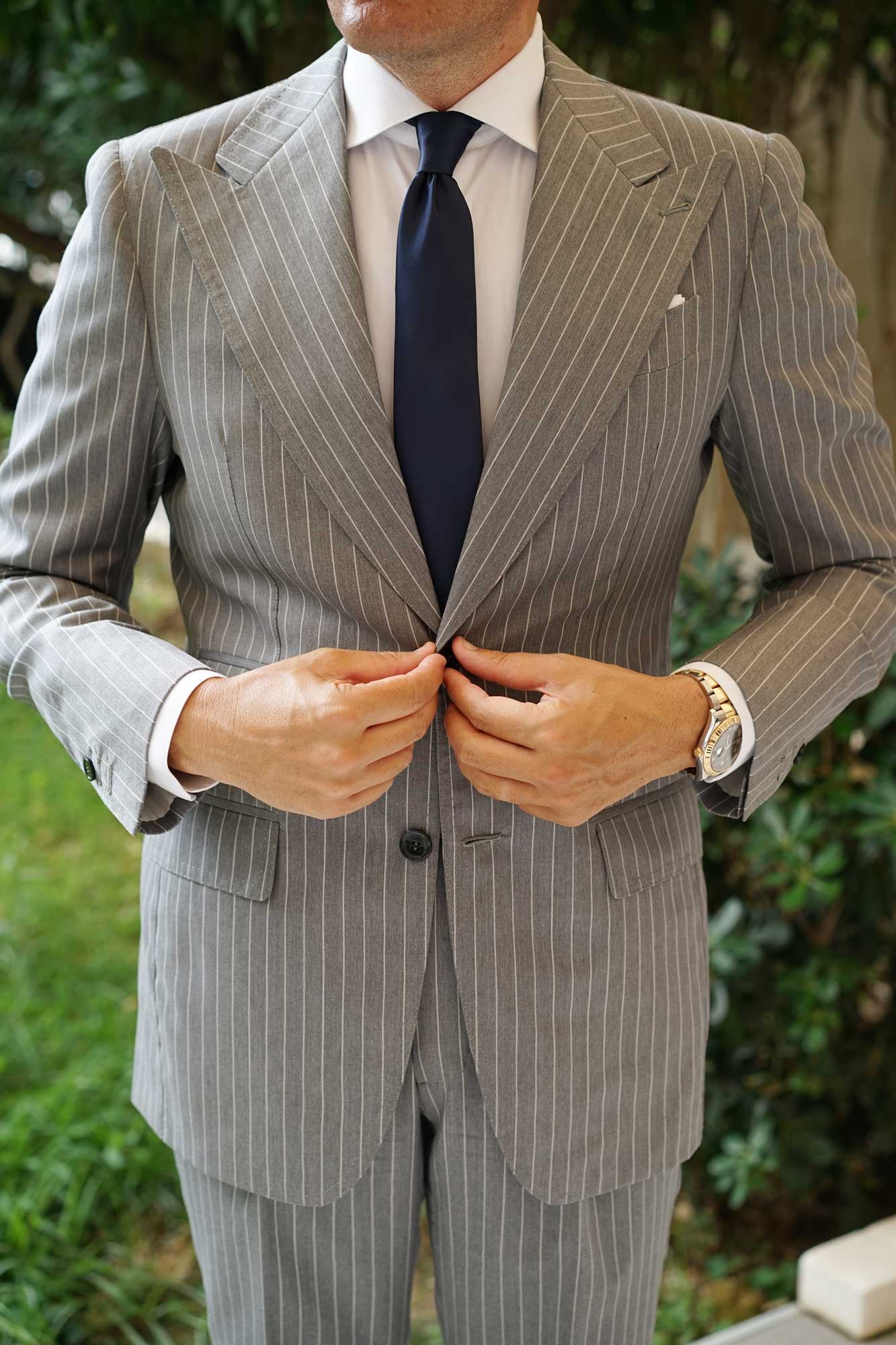 Marine Midnight Blue Satin Skinny Tie - Image 7