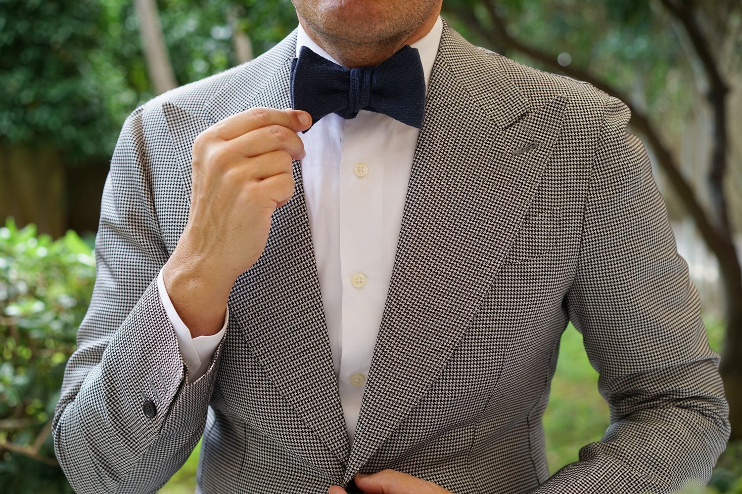 Marine Navy Blue Linen Self Bow Tie - Image 10