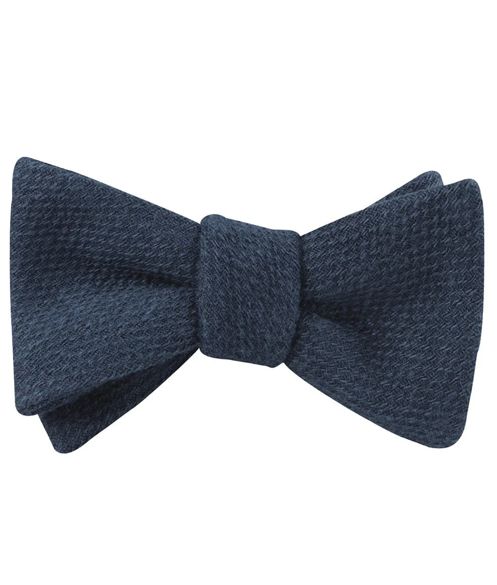 Marine Navy Blue Linen Self Bow Tie - Image 2