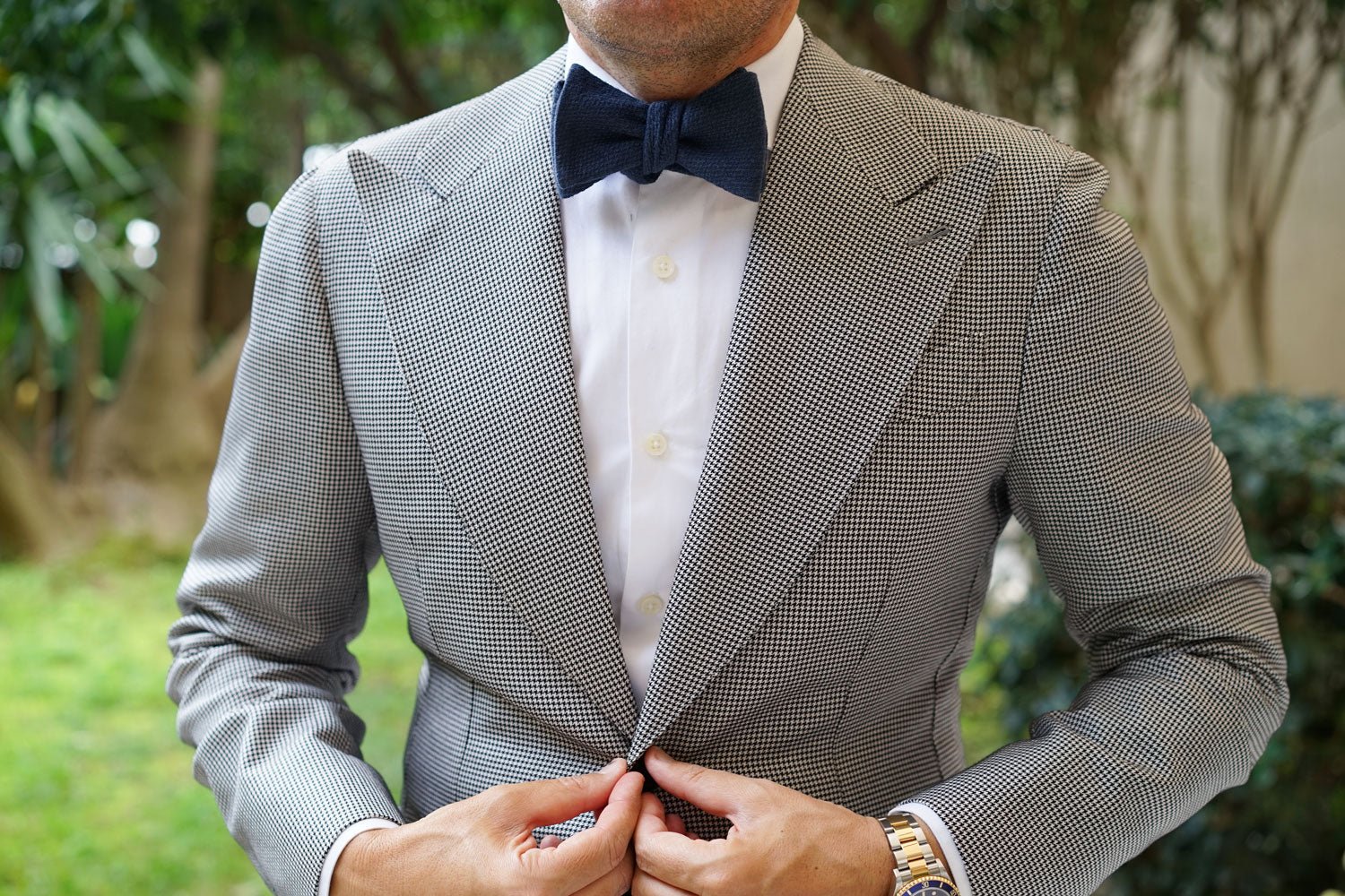 Marine Navy Blue Linen Self Bow Tie - Image 4