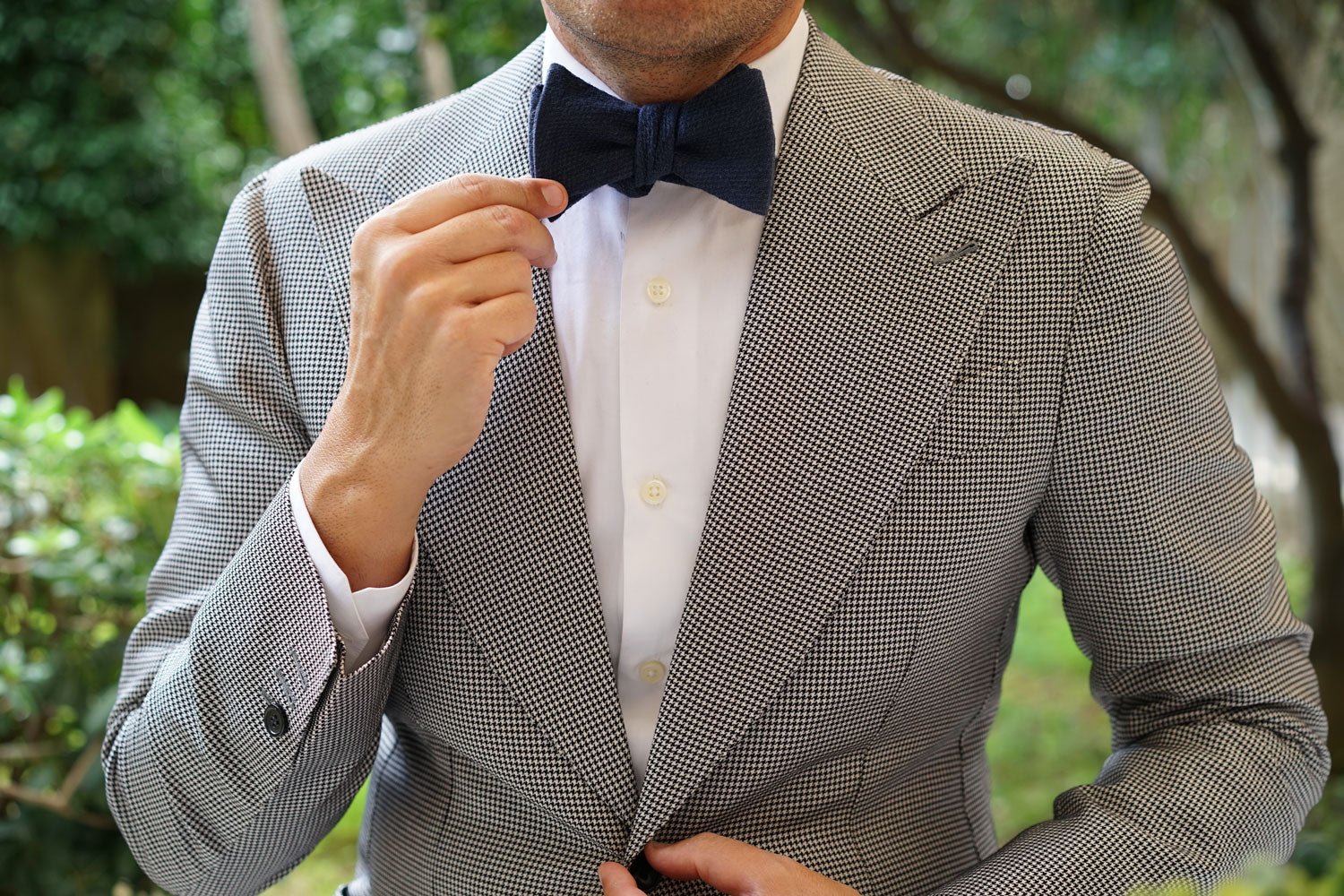Marine Navy Blue Linen Self Bow Tie - Image 6