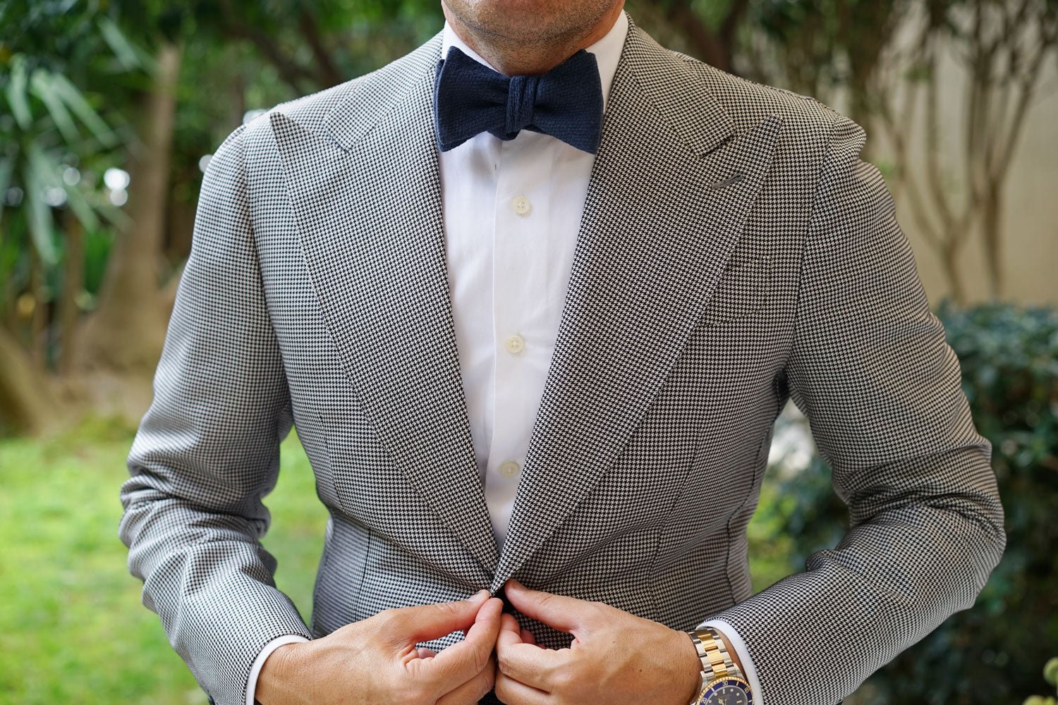 Marine Navy Blue Linen Self Bow Tie - Image 9